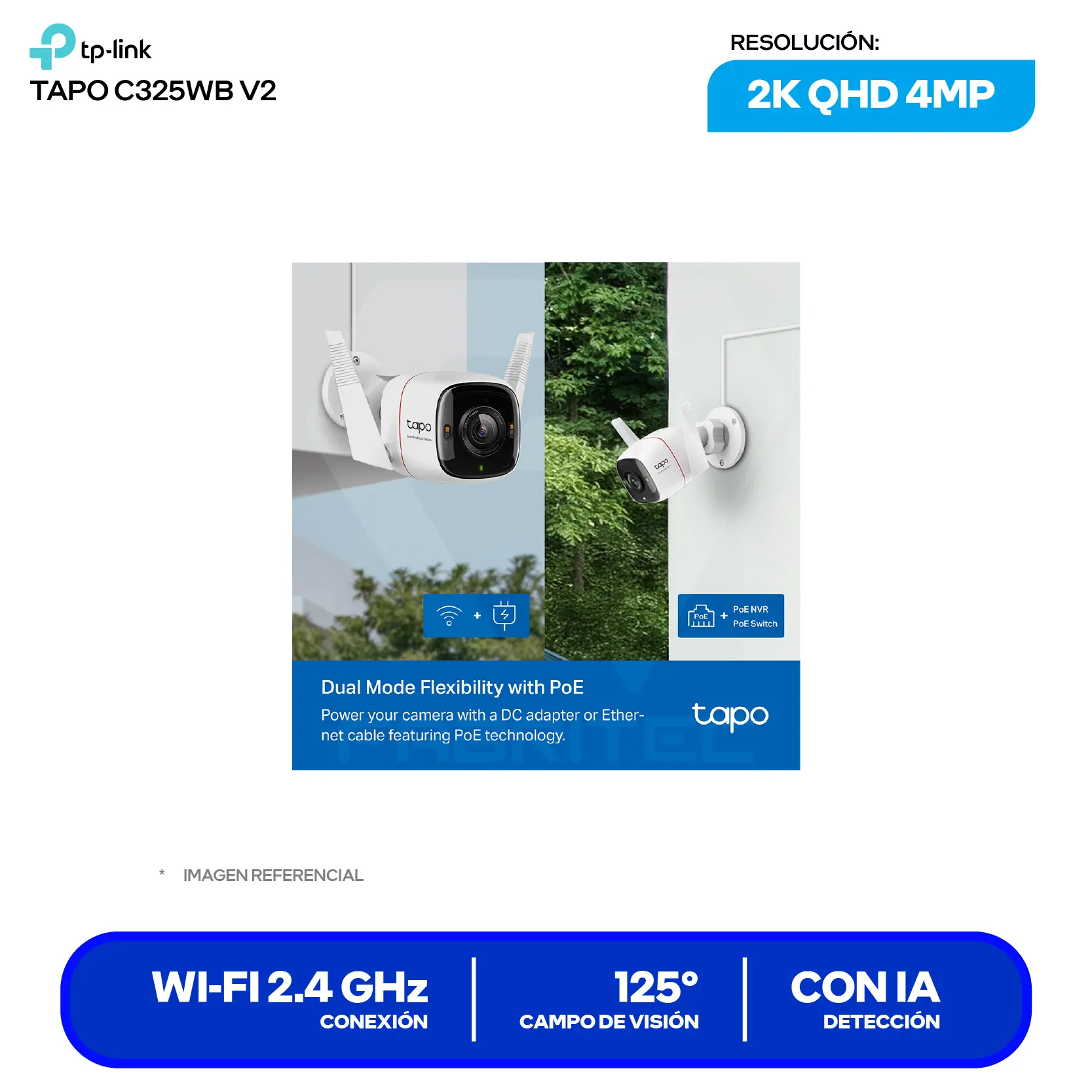 Cámara de Vigilancia TP-Link Tapo C325WB Wi-Fi/Ethernet (0170500965) QHD 4MP, 127°, Con Visión Nocturna