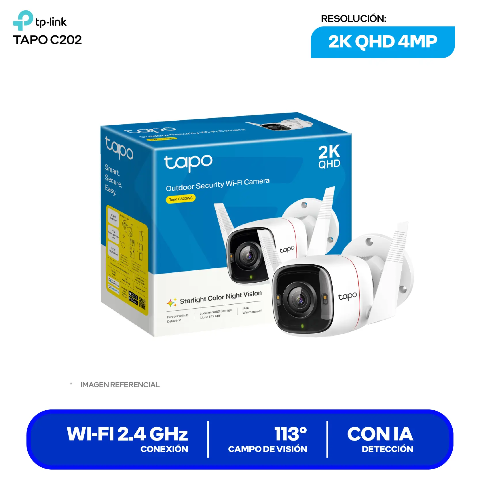 Cámara de Vigilancia TP-Link Tapo C320WS (1770500151) QHD 4MP, 113°, Con Visión Nocturna, Wi-Fi / Ethernet