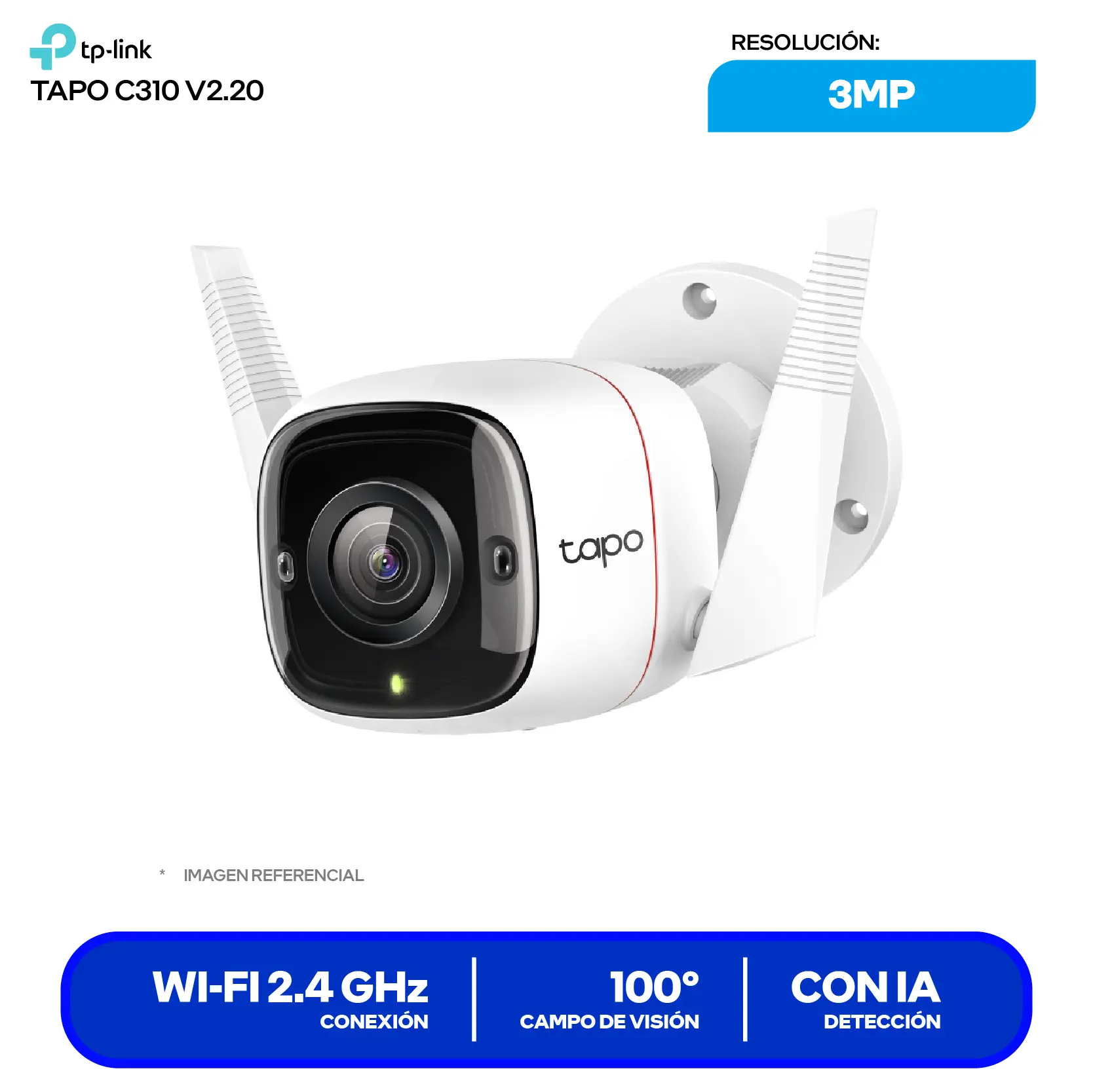 Cámara de Vigilancia TP-Link Tapo C310 (170500372) 2K 3MP, 100°, Con Visión Nocturna Infrarroja, Wi-Fi / Ethernet