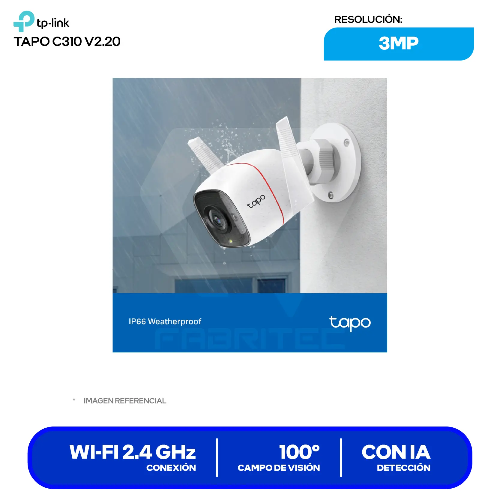 Cámara de Vigilancia TP-Link Tapo C310 (170500372) 2K 3MP, 100°, Con Visión Nocturna Infrarroja, Wi-Fi / Ethernet