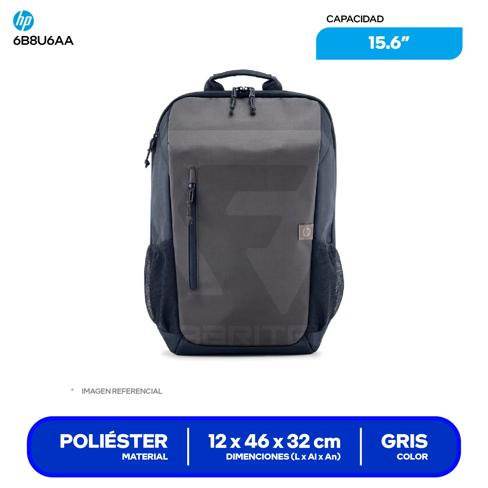 Mochila HP Travel 18L 15.6 Gris Hierro (6B8U6AA), 15.6"