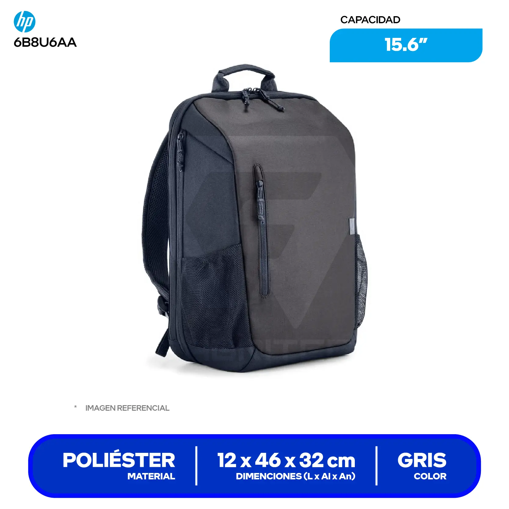 Mochila HP Travel 18L 15.6 Gris Hierro (6B8U6AA), 15.6"
