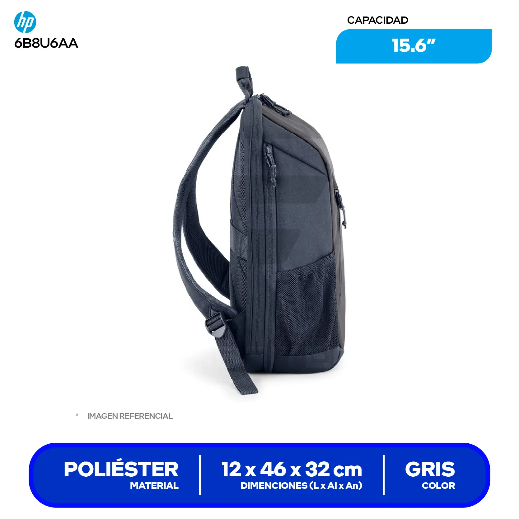Mochila HP Travel 18L 15.6 Gris Hierro (6B8U6AA), 15.6"