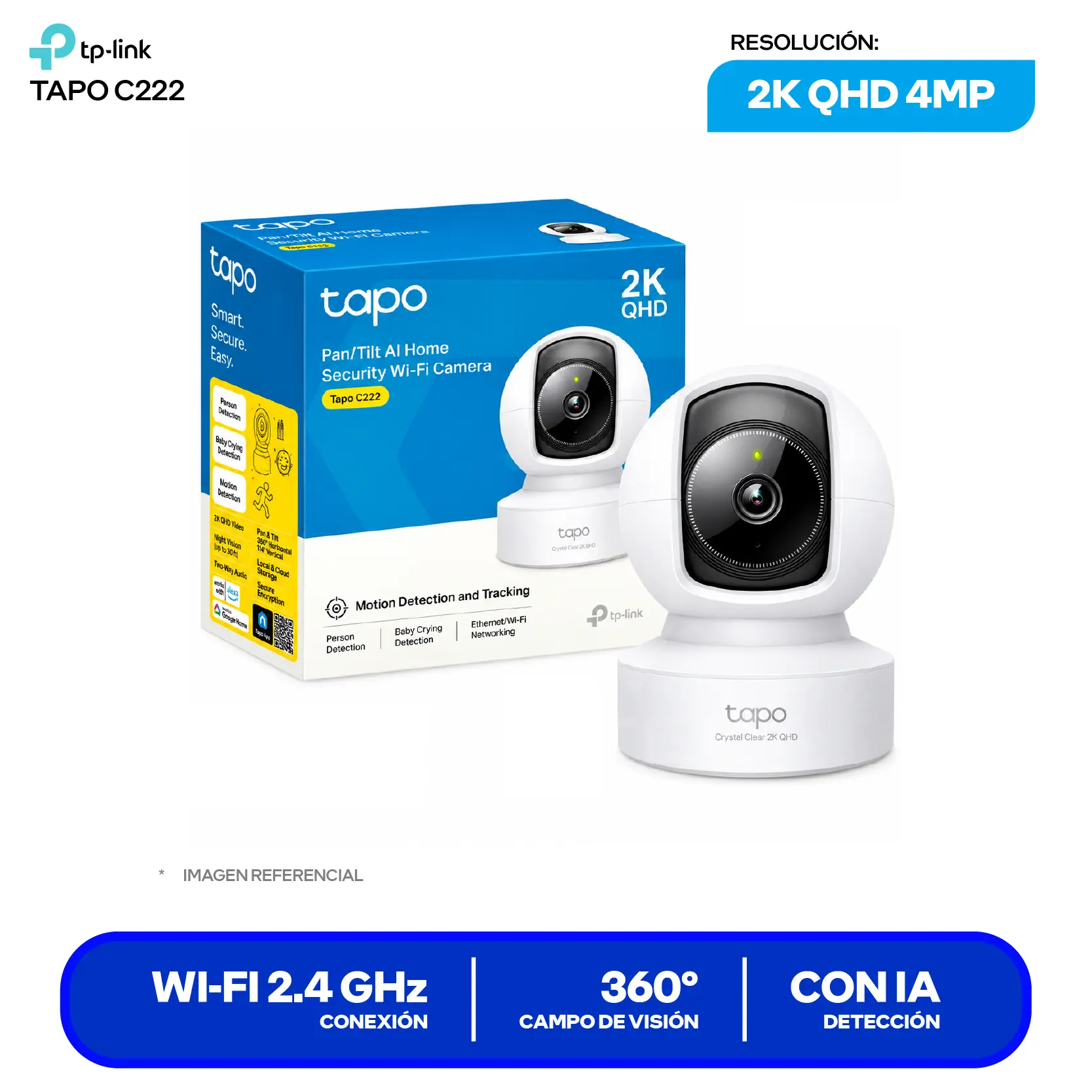 Cámara de Vigilancia TP-Link Tapo C222 (1770500261) QHD 4MP, 360°, Con Visión Nocturna, Wi-Fi / Ethernet