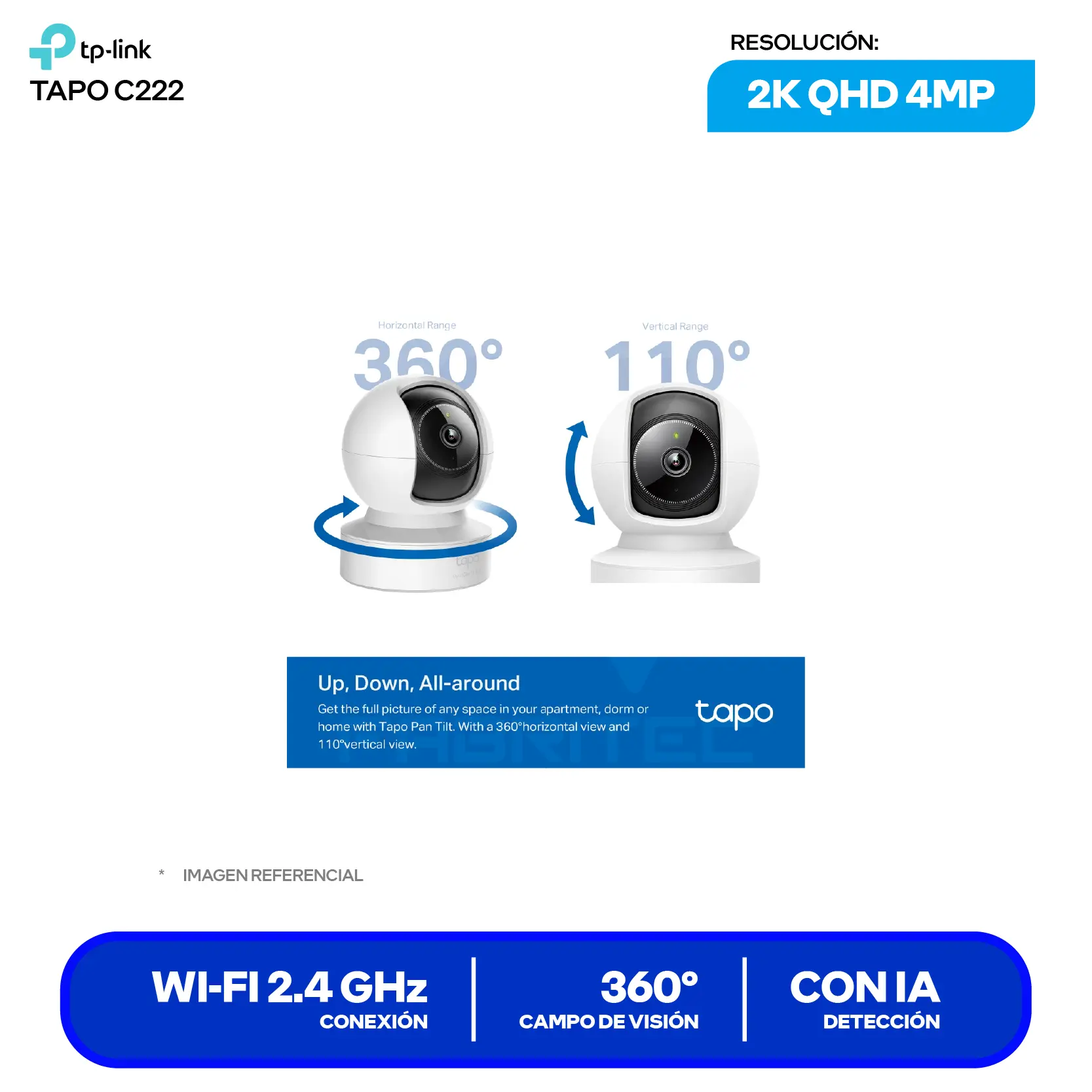 Cámara de Vigilancia TP-Link Tapo C222 (1770500261) QHD 4MP, 360°, Con Visión Nocturna, Wi-Fi / Ethernet