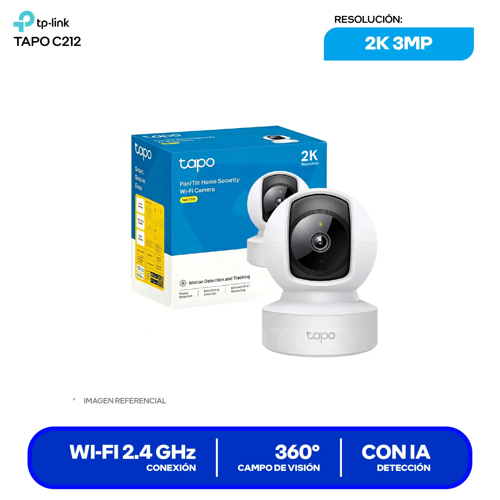 Cámara de Vigilancia TP-Link Tapo C212 (1770500255) 2K 3MP, 360°, Con Visión Nocturna, Wi-Fi / Ethernet