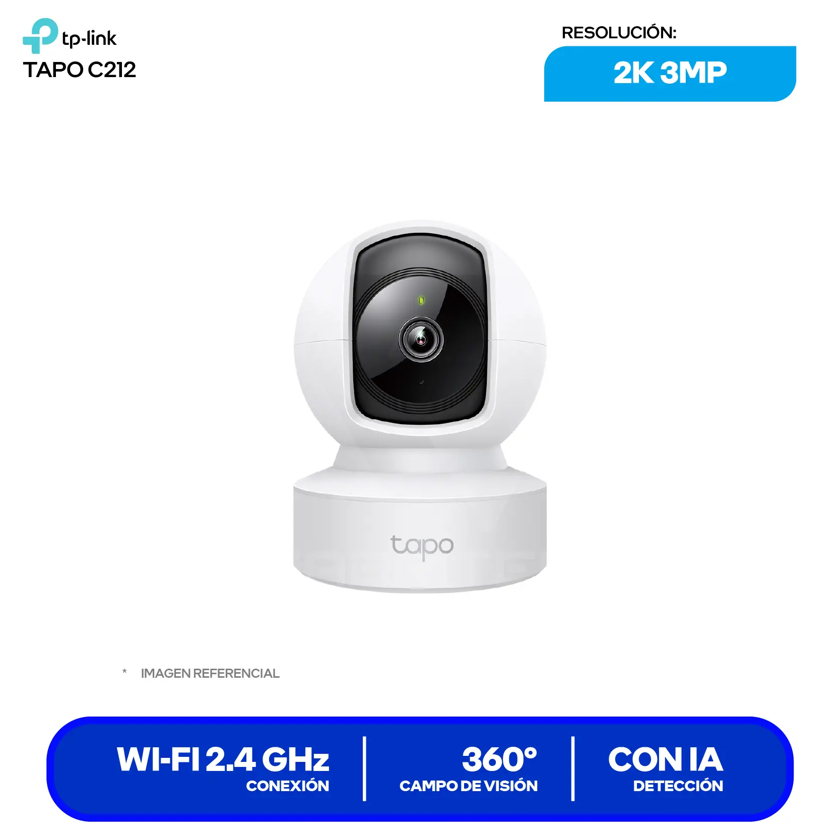Cámara de Vigilancia TP-Link Tapo C212 (1770500255) 2K 3MP, 360°, Con Visión Nocturna, Wi-Fi / Ethernet