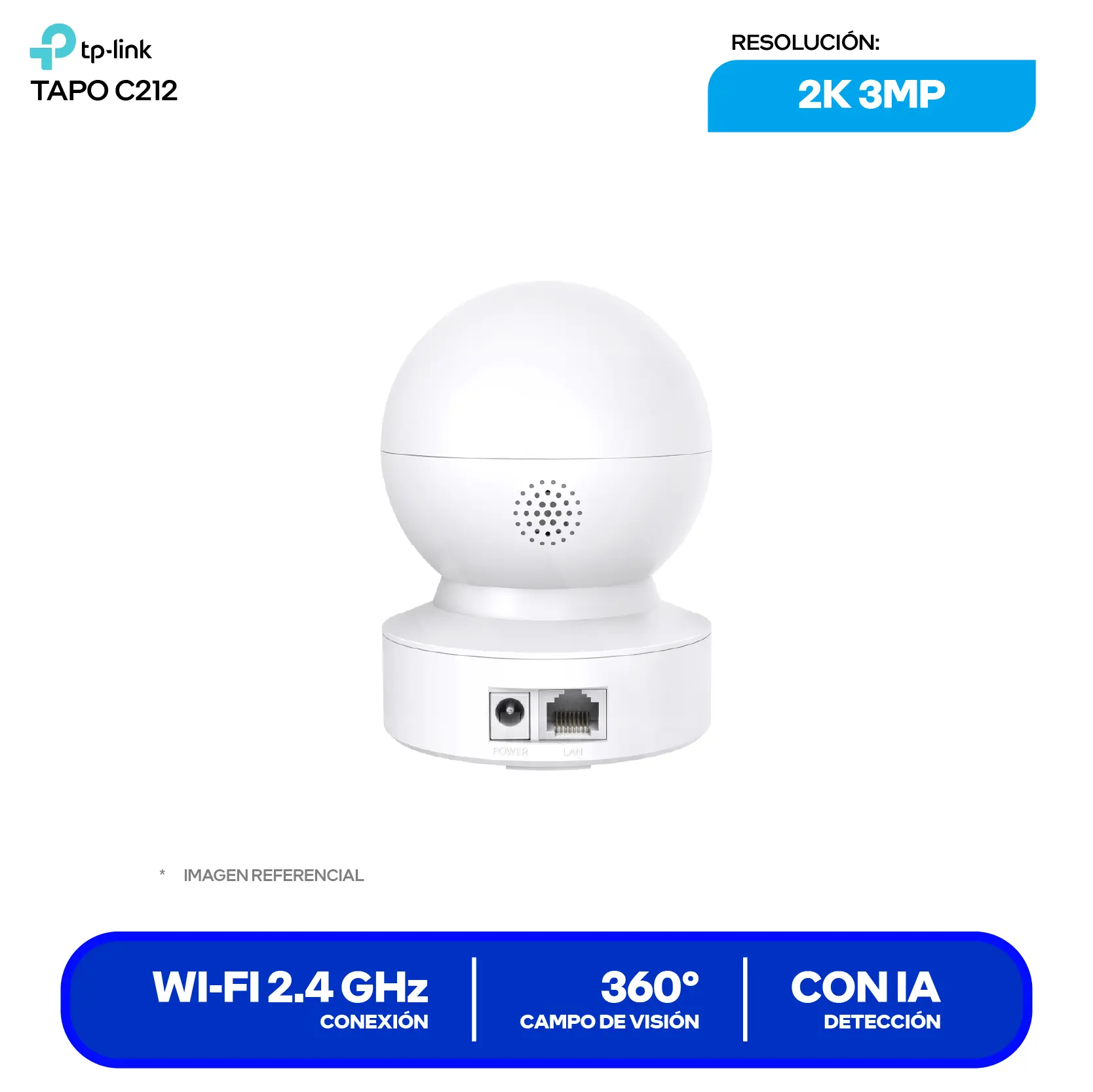 Cámara de Vigilancia TP-Link Tapo C212 (1770500255) 2K 3MP, 360°, Con Visión Nocturna, Wi-Fi / Ethernet