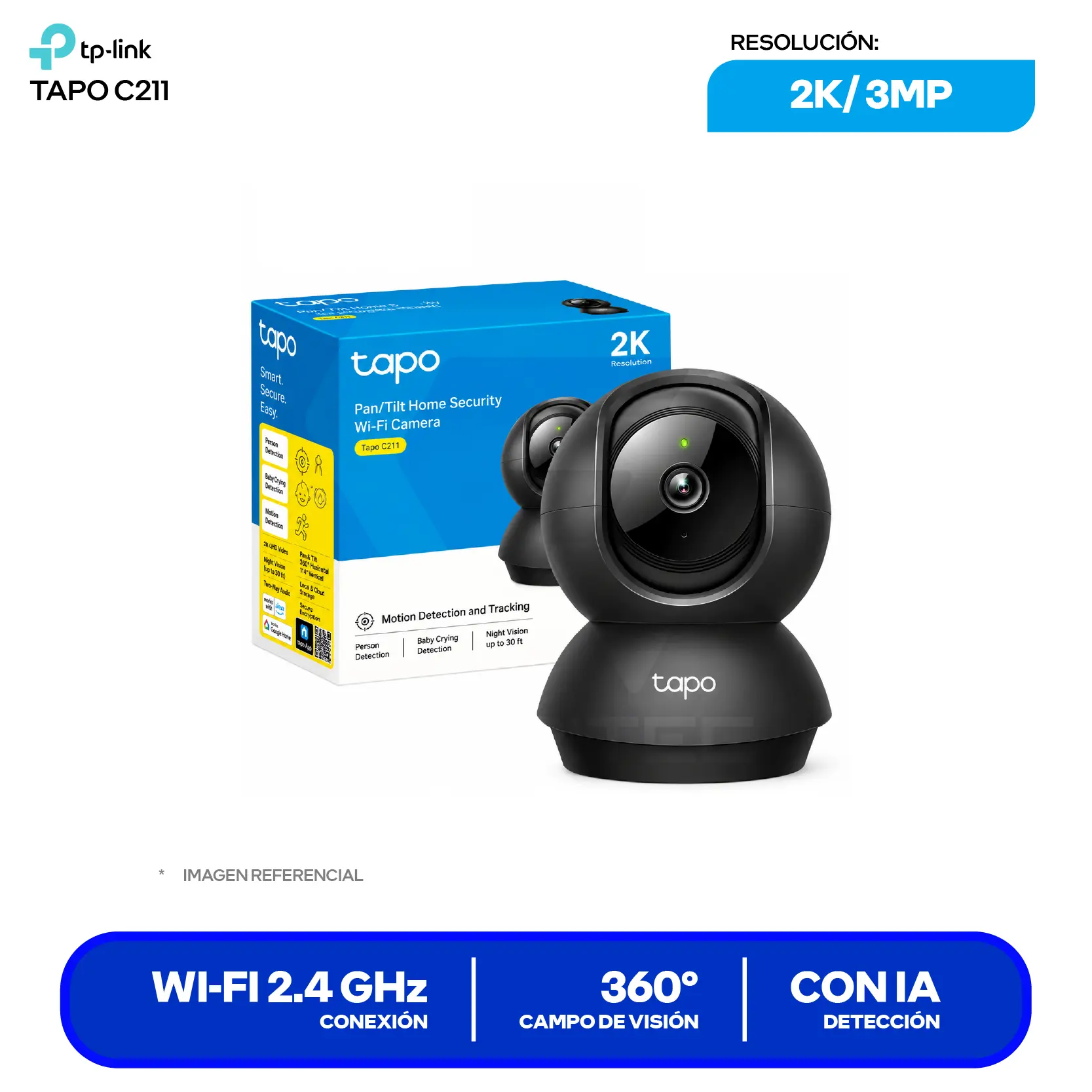 Cámara de Vigilancia TP-Link Tapo C211 (1770500258) 2K 3MP, 360°, Con Visión Nocturna, Wi-Fi