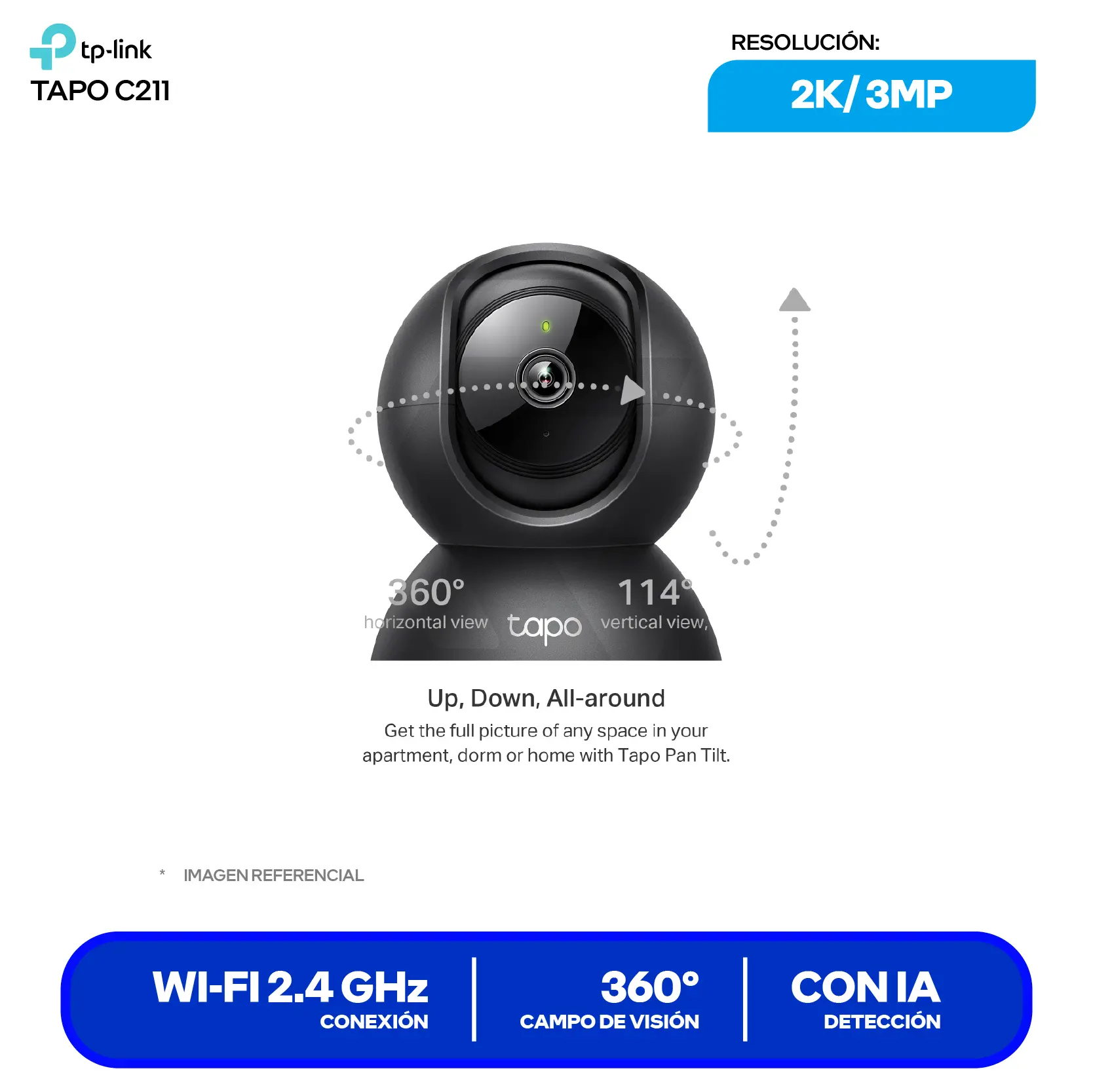 Cámara de Vigilancia TP-Link Tapo C211 (1770500258) 2K 3MP, 360°, Con Visión Nocturna, Wi-Fi