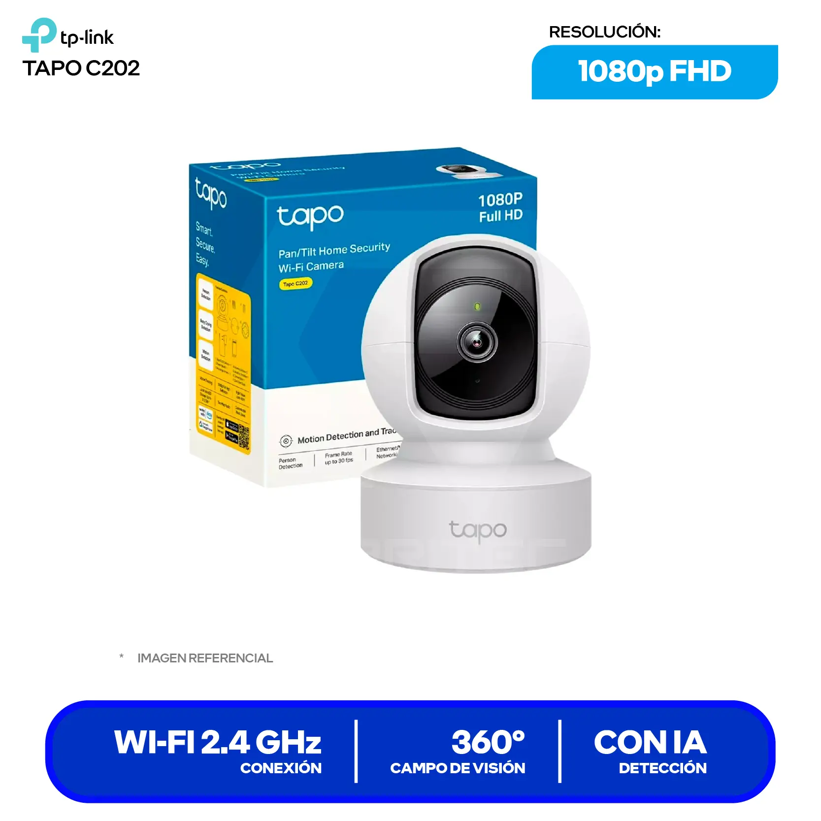 Cámara de Vigilancia TP-Link Tapo C202 (Tapo C202) FHD 1080p, 360°, Con Visión Nocturna, Wi-Fi / Ethernet