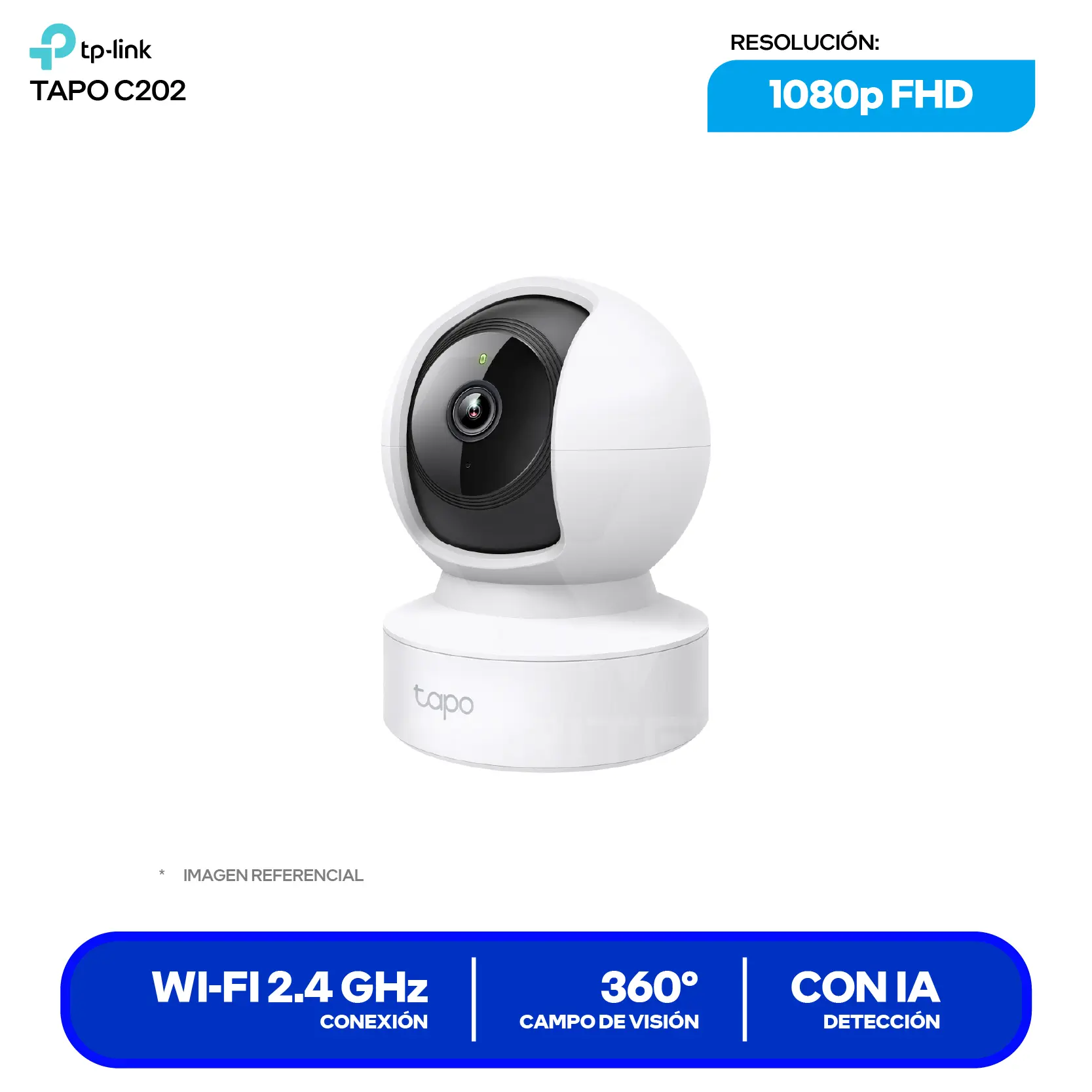 Cámara de Vigilancia TP-Link Tapo C202 (Tapo C202) FHD 1080p, 360°, Con Visión Nocturna, Wi-Fi / Ethernet