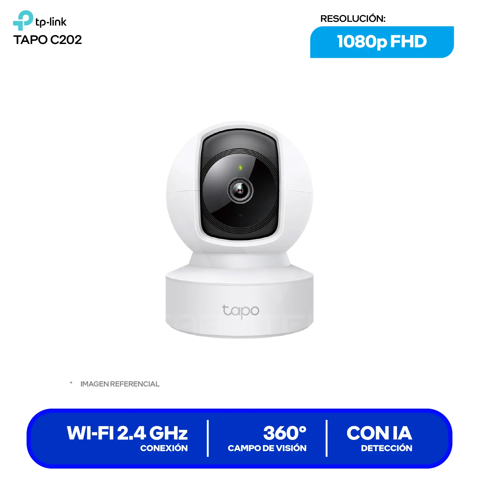 Cámara de Vigilancia TP-Link Tapo C202 (Tapo C202) FHD 1080p, 360°, Con Visión Nocturna, Wi-Fi / Ethernet