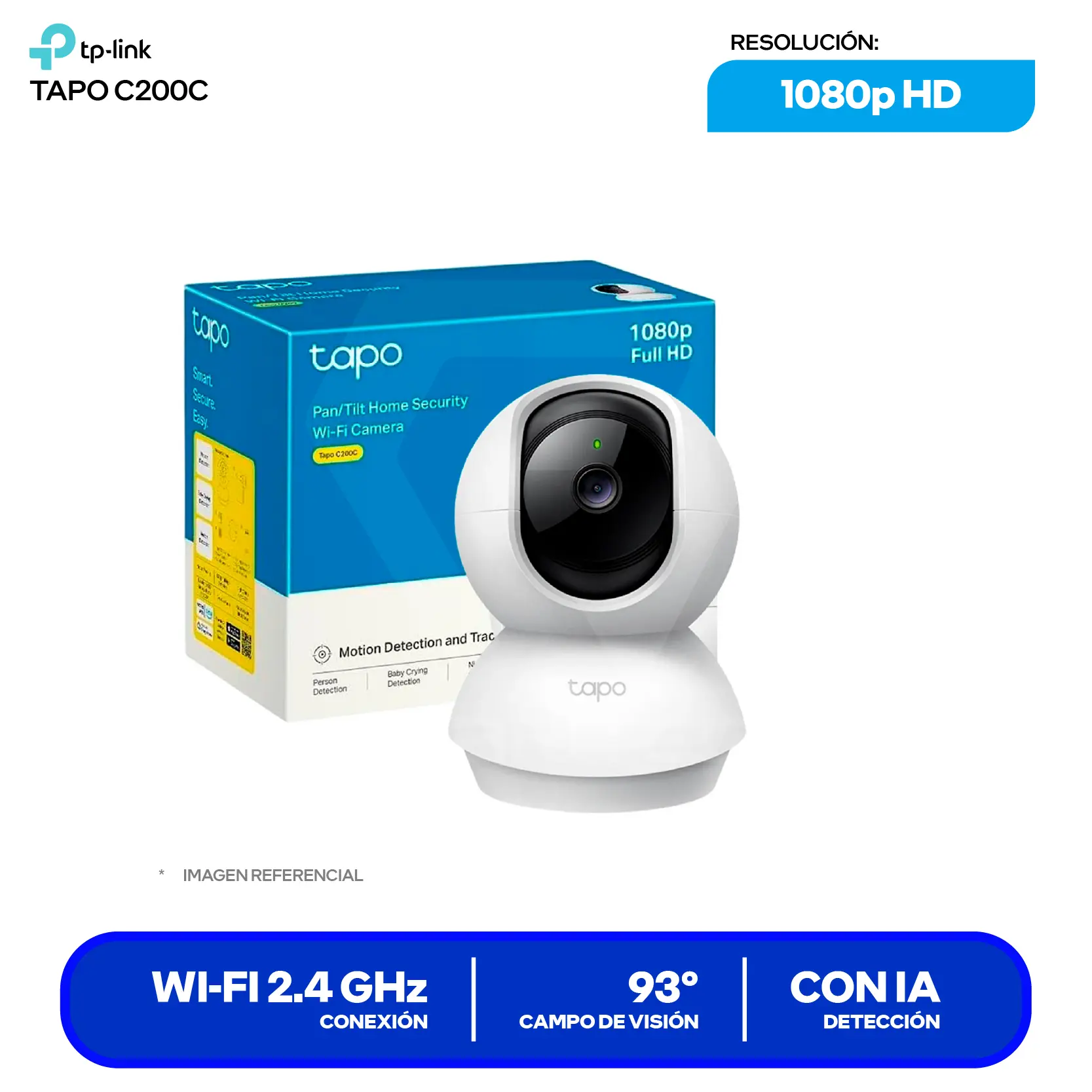 Cámara de Vigilancia TP-Link Tapo C200C (1770500229) FHD 1080p, 360°, Con Visión Nocturna, Wi-Fi