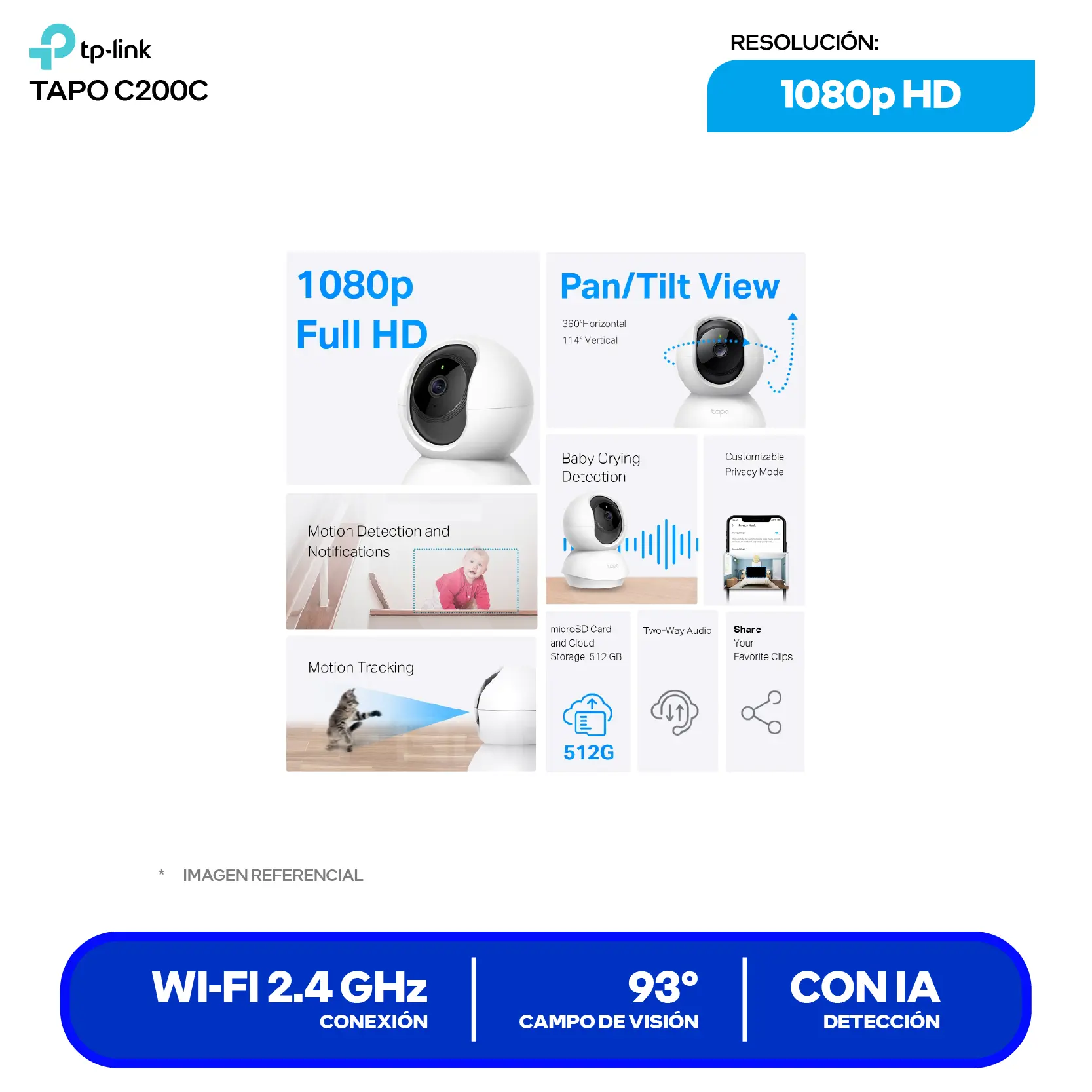 Cámara de Vigilancia TP-Link Tapo C200C (1770500229) FHD 1080p, 360°, Con Visión Nocturna, Wi-Fi