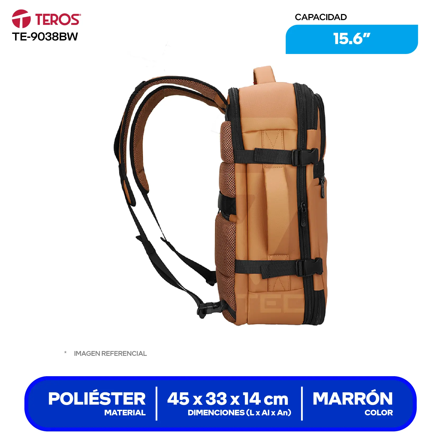 Mochila Teros (TE-9038) Marron, 15.6"