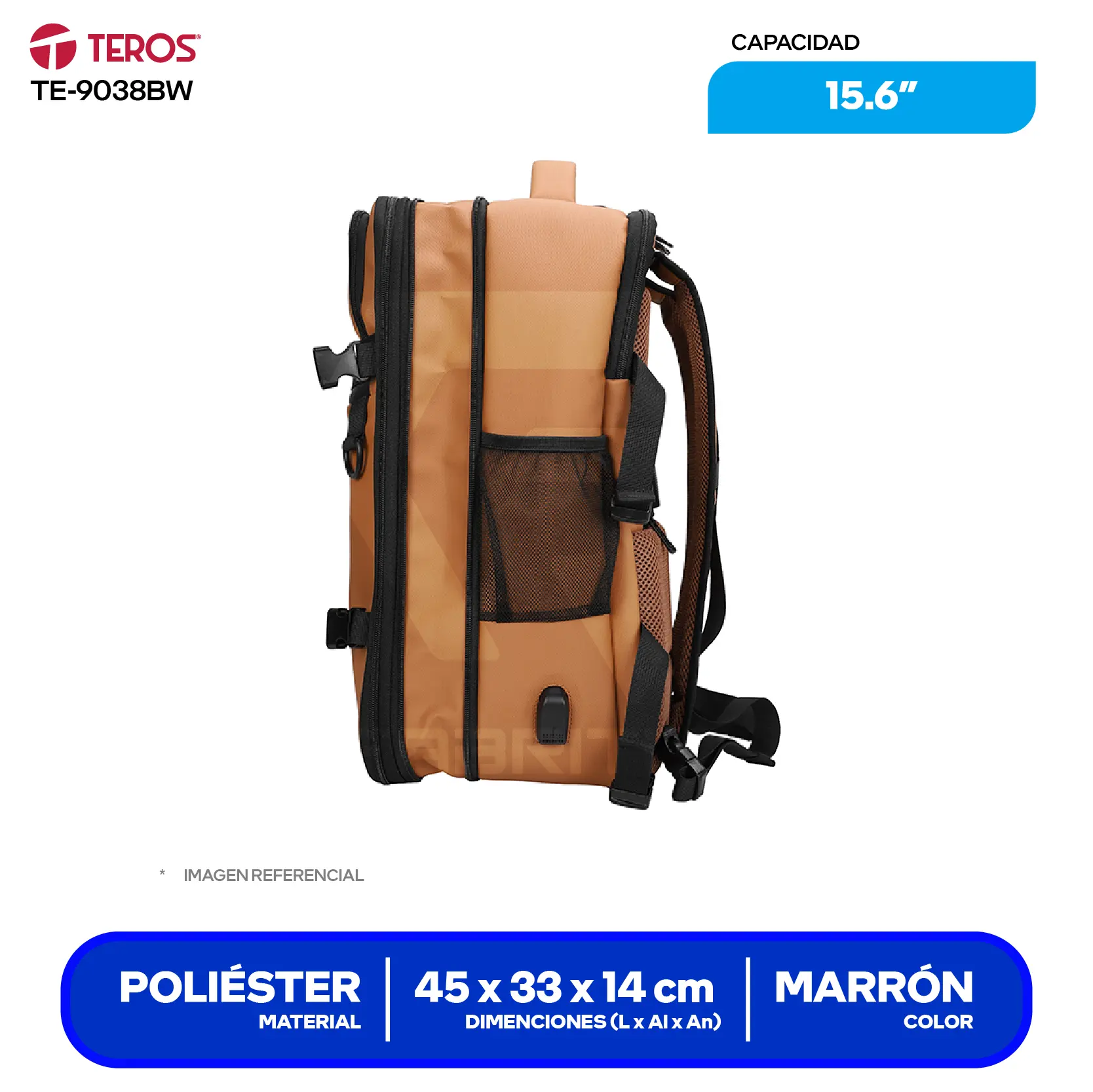 Mochila Teros (TE-9038) Marron, 15.6"