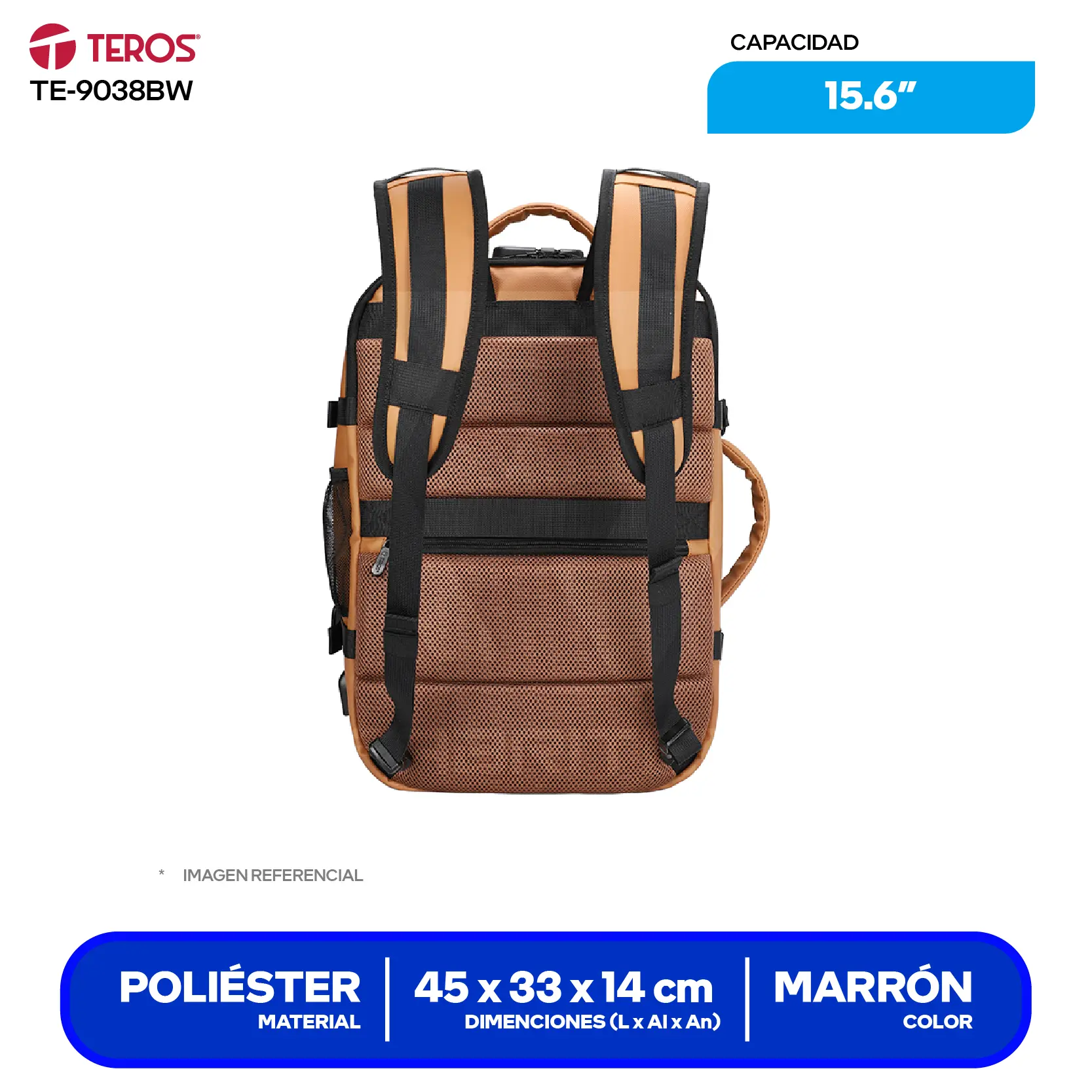 Mochila Teros (TE-9038) Marron, 15.6"
