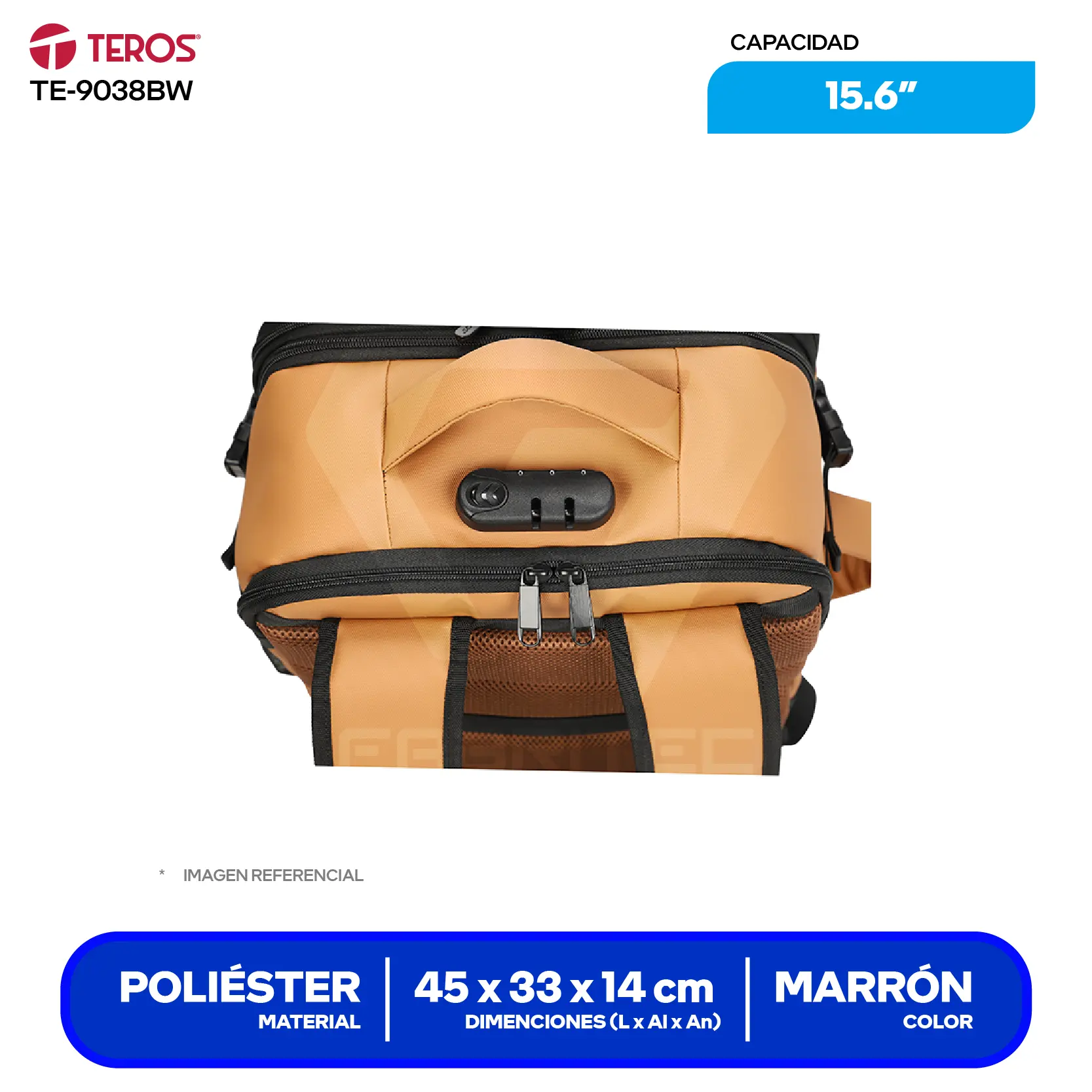 Mochila Teros (TE-9038) Marron, 15.6"