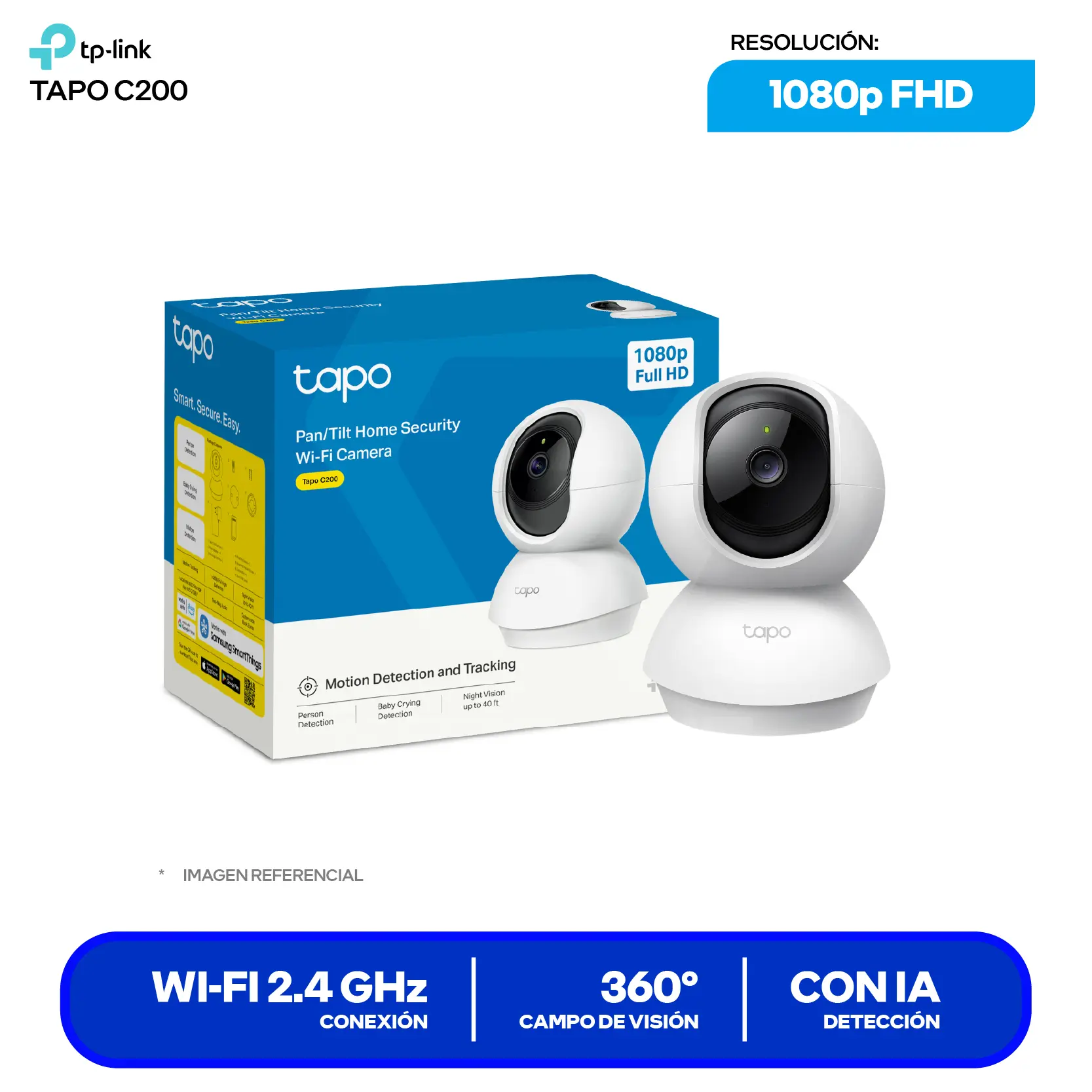 Cámara de Vigilancia TP-Link Tapo C200 (1770500220) FHD 1080p, 360°, Con Visión Nocturna, Wi-Fi