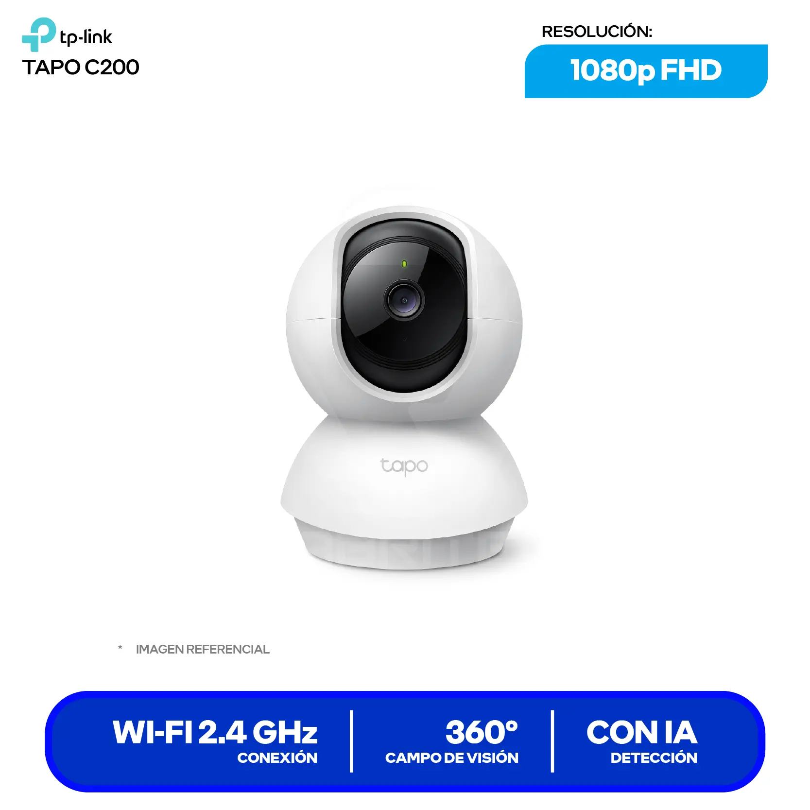 Cámara de Vigilancia TP-Link Tapo C200 (1770500220) FHD 1080p, 360°, Con Visión Nocturna, Wi-Fi
