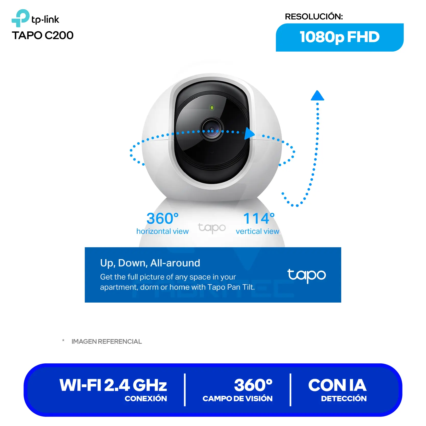 Cámara de Vigilancia TP-Link Tapo C200 (1770500220) FHD 1080p, 360°, Con Visión Nocturna, Wi-Fi