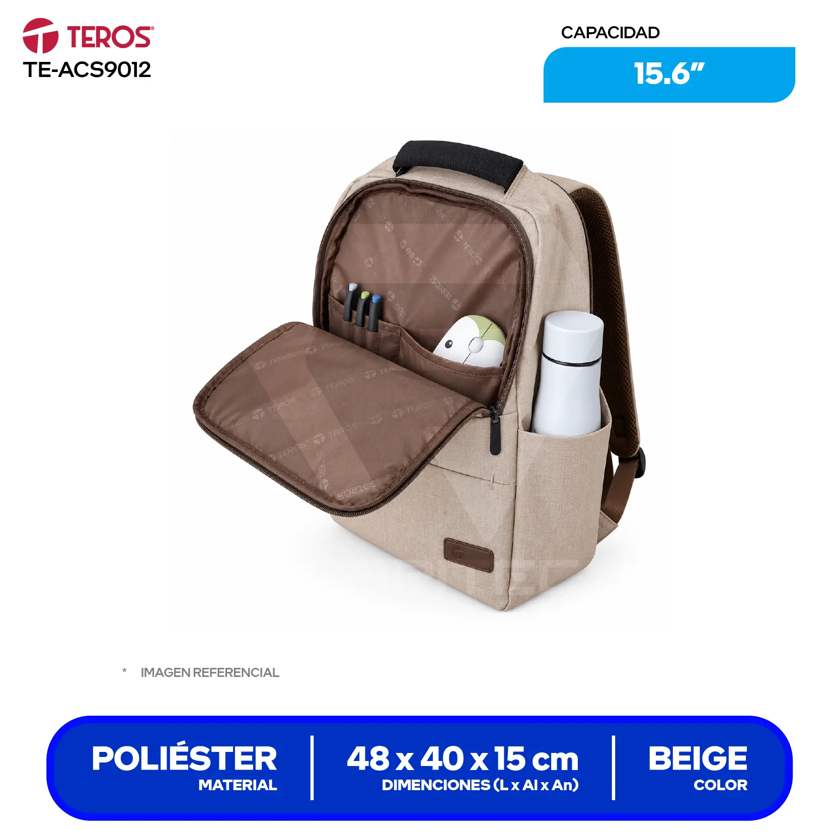 Mochila Teros (TE-ACS9012) Beige, 15.6"