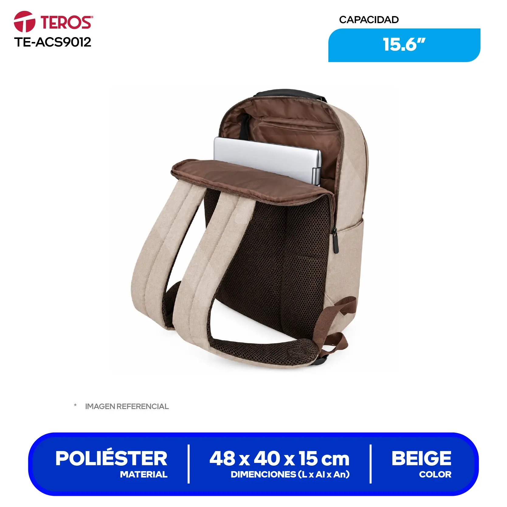 Mochila Teros (TE-ACS9012) Beige, 15.6"