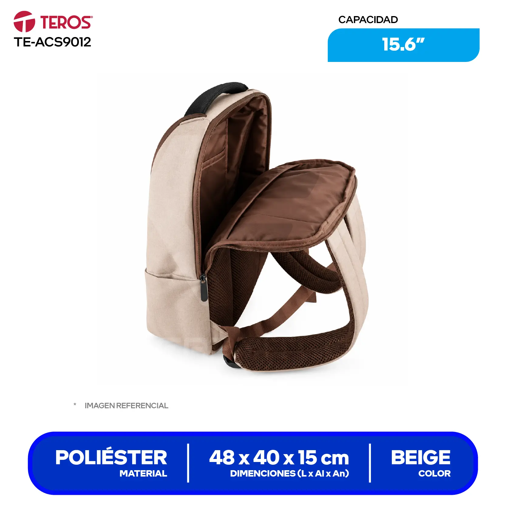 Mochila Teros (TE-ACS9012) Beige, 15.6"