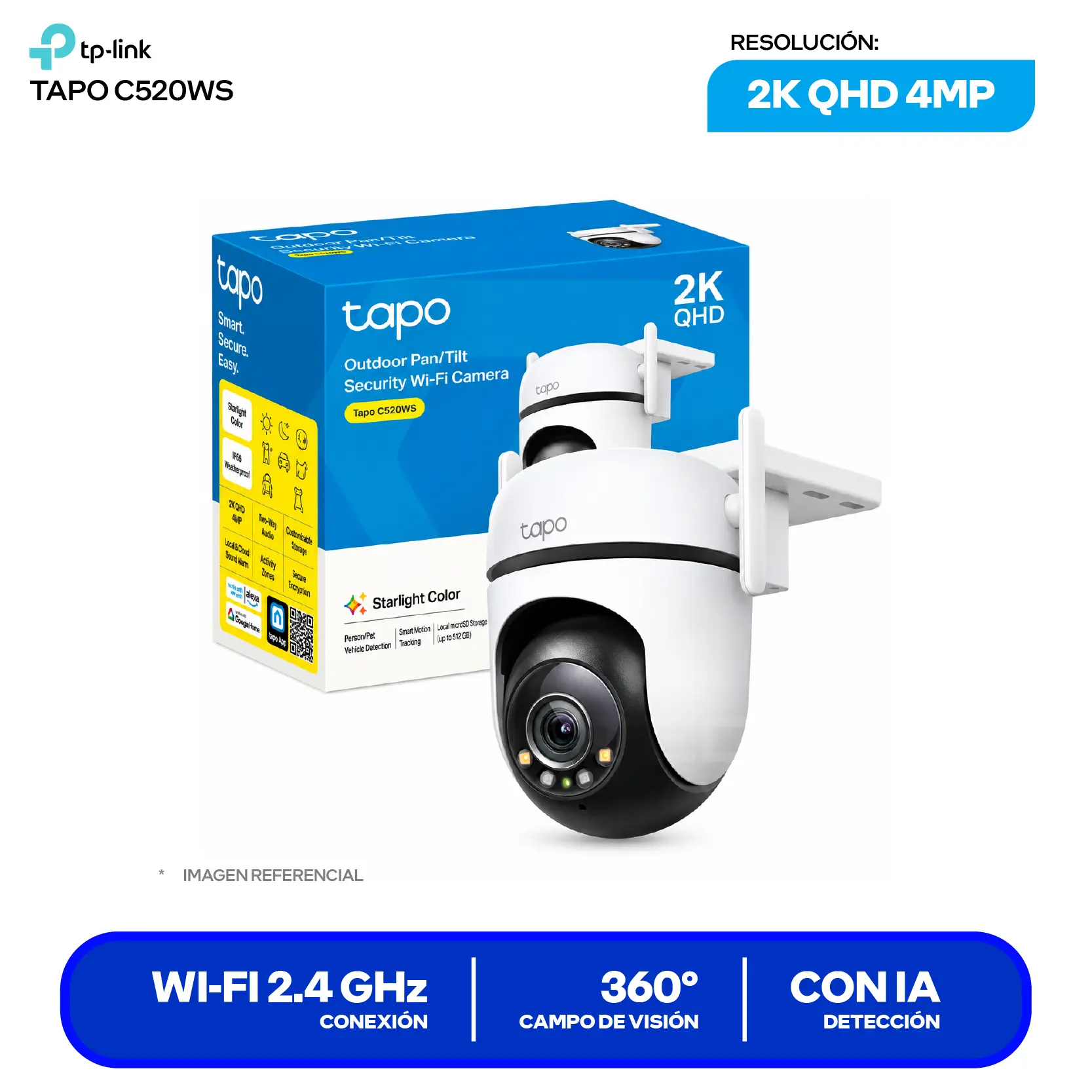 Cámara de Vigilancia TP-Link Tapo C520WS (C520WS) QHD 4MP, 360°, Con Visión Nocturna, Wi-Fi / Ethernet