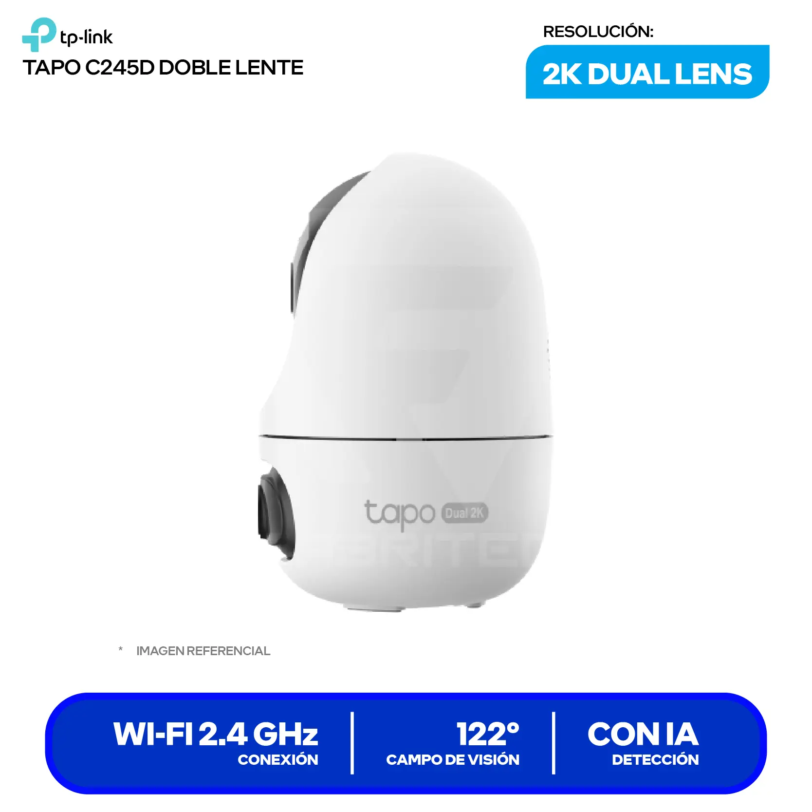 Cámara de Vigilancia TP-Link Tapo C245D (Tapo C245D) 2K Dual, 360°, Con Visión Nocturna, Wi-Fi Dual