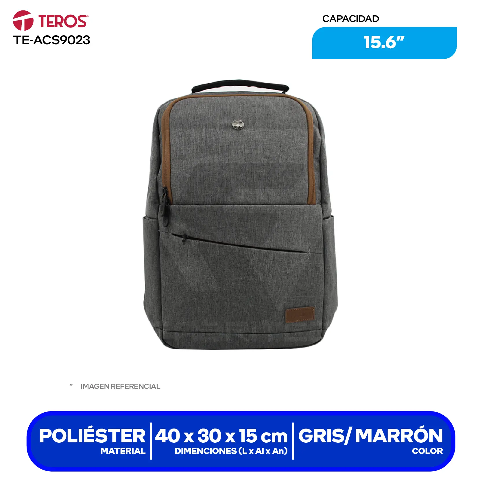 Mochila City Teros (TE-ACS9023) Gris, 15.6"