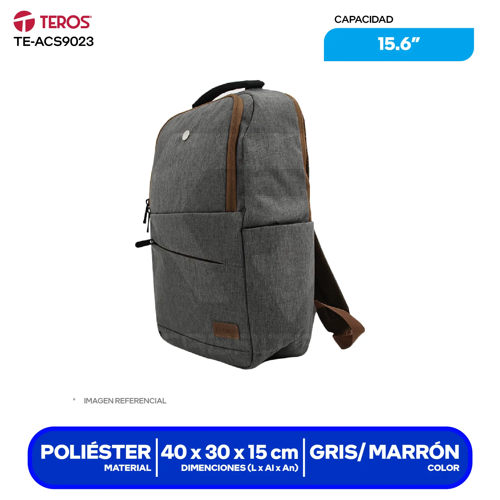 Mochila City Teros (TE-ACS9023) Gris, 15.6"