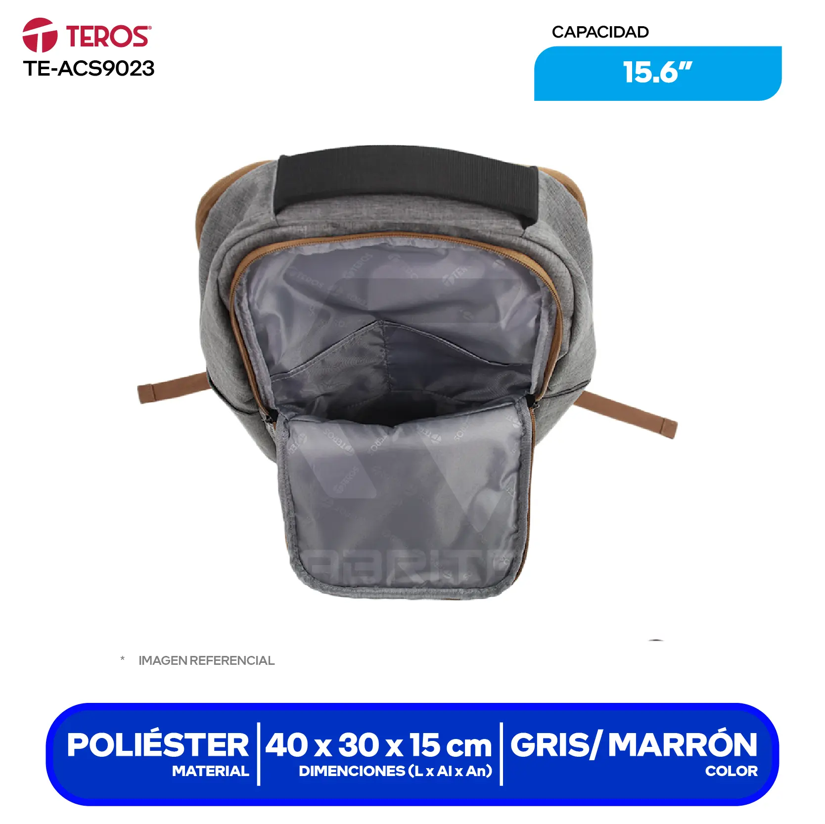 Mochila City Teros (TE-ACS9023) Gris, 15.6"