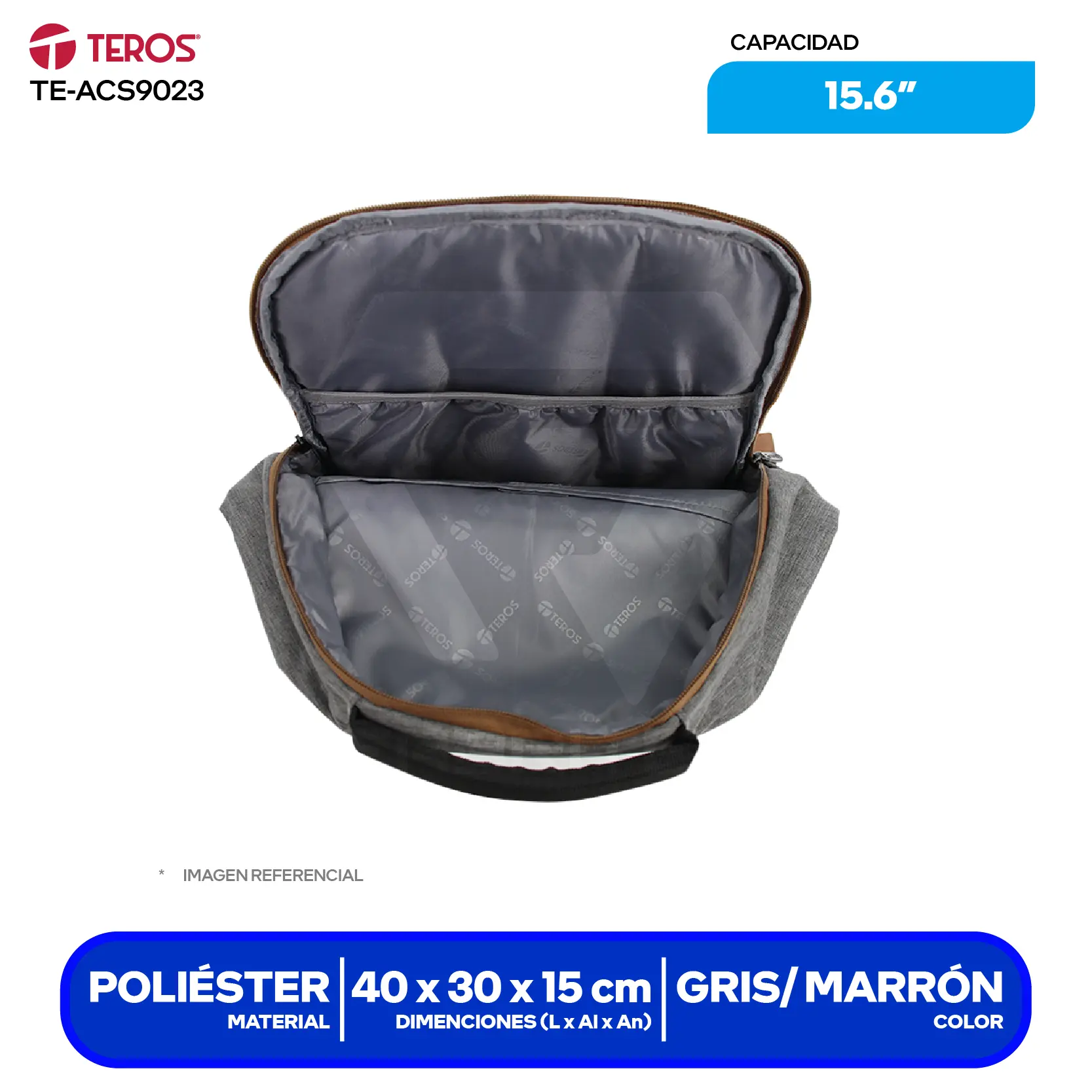 Mochila City Teros (TE-ACS9023) Gris, 15.6"