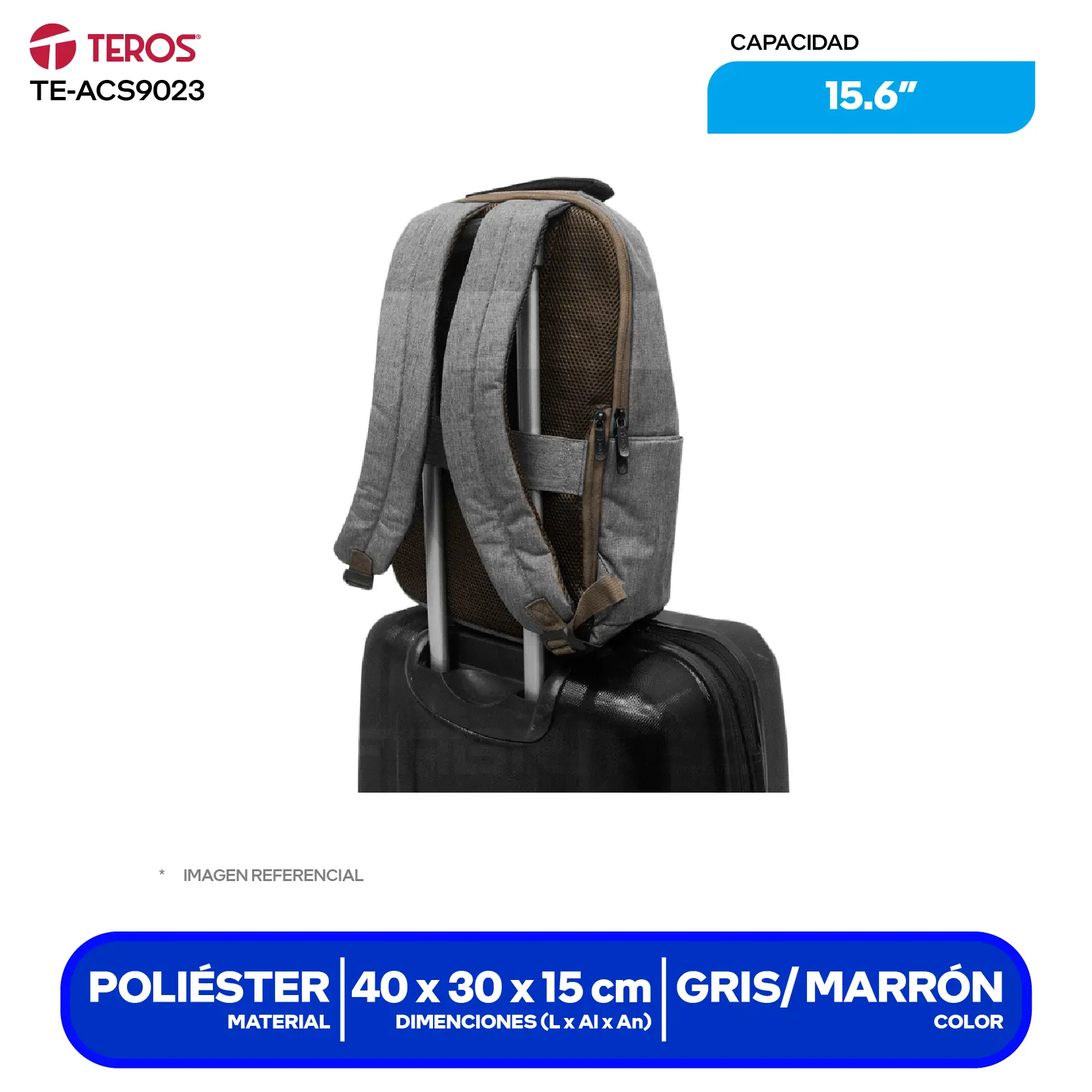 Mochila City Teros (TE-ACS9023) Gris, 15.6"