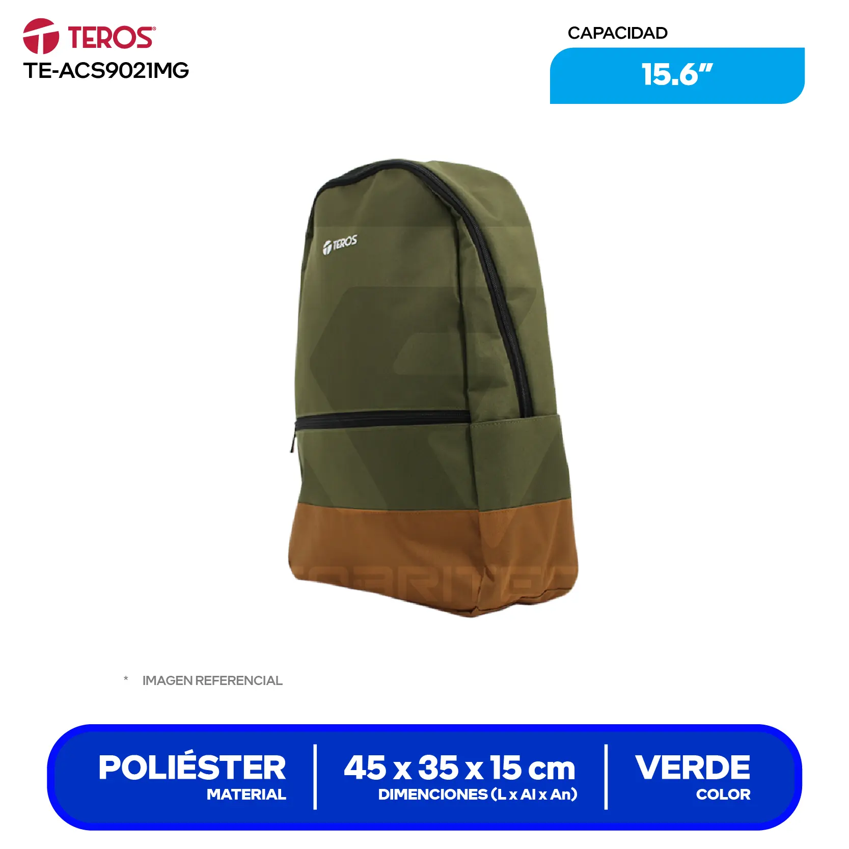 Mochila By Teros (TE-ACS9021) Verde/Marrón, 15.6"