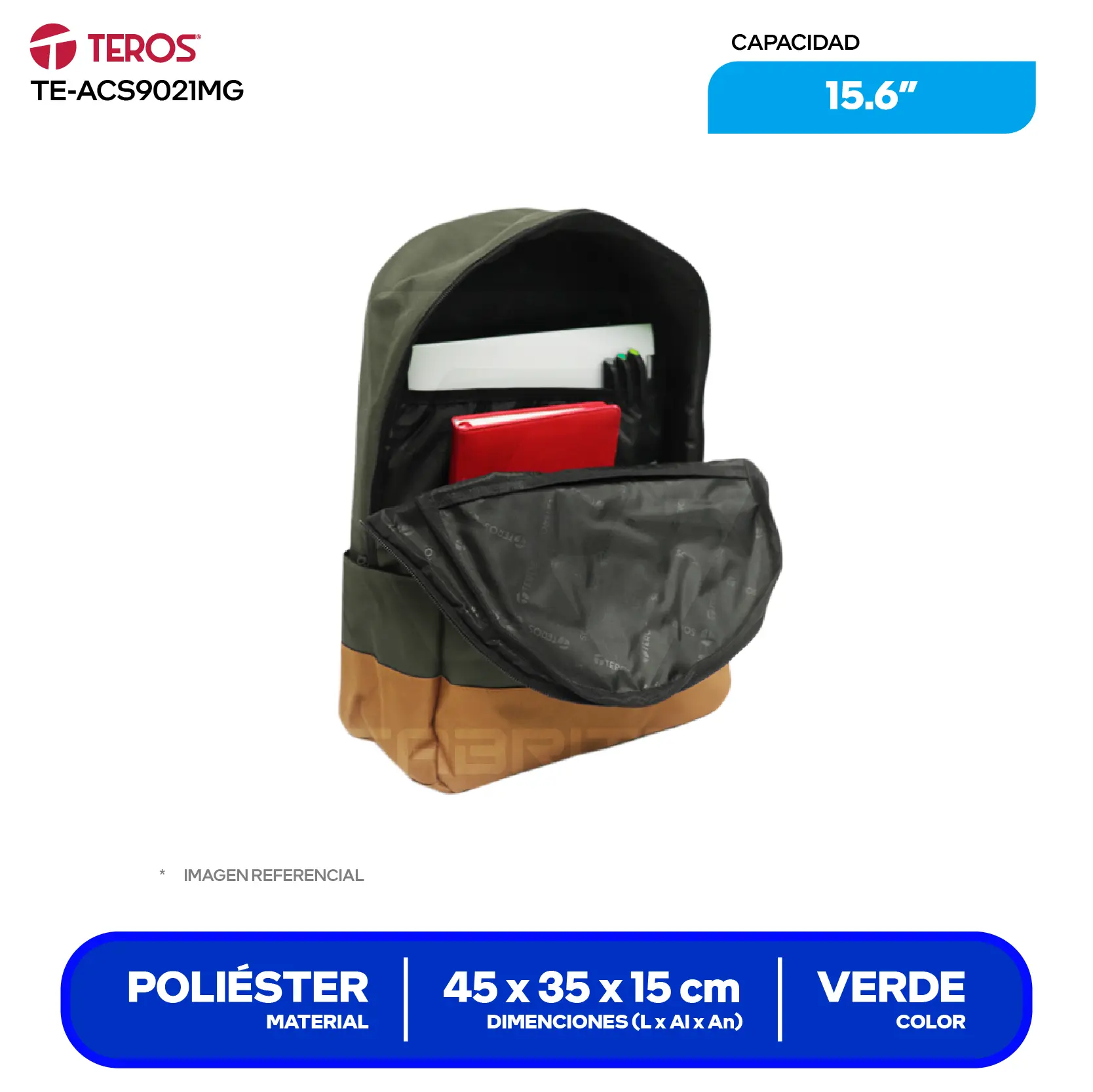 Mochila By Teros (TE-ACS9021) Verde/Marrón, 15.6"