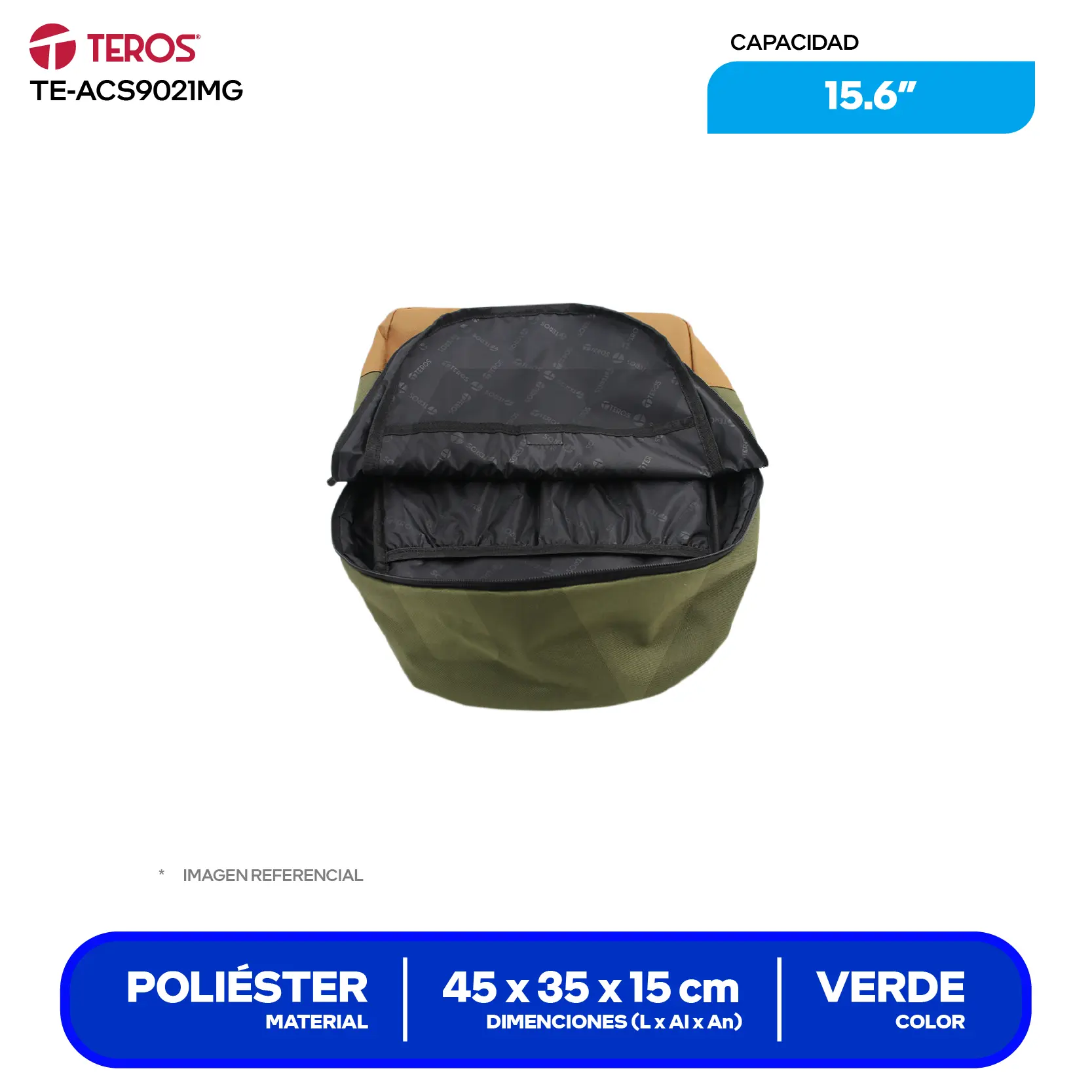 Mochila By Teros (TE-ACS9021) Verde/Marrón, 15.6"