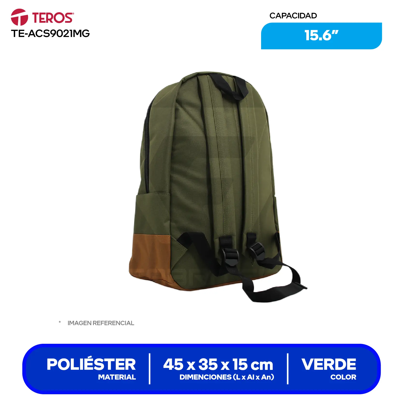Mochila By Teros (TE-ACS9021) Verde/Marrón, 15.6"