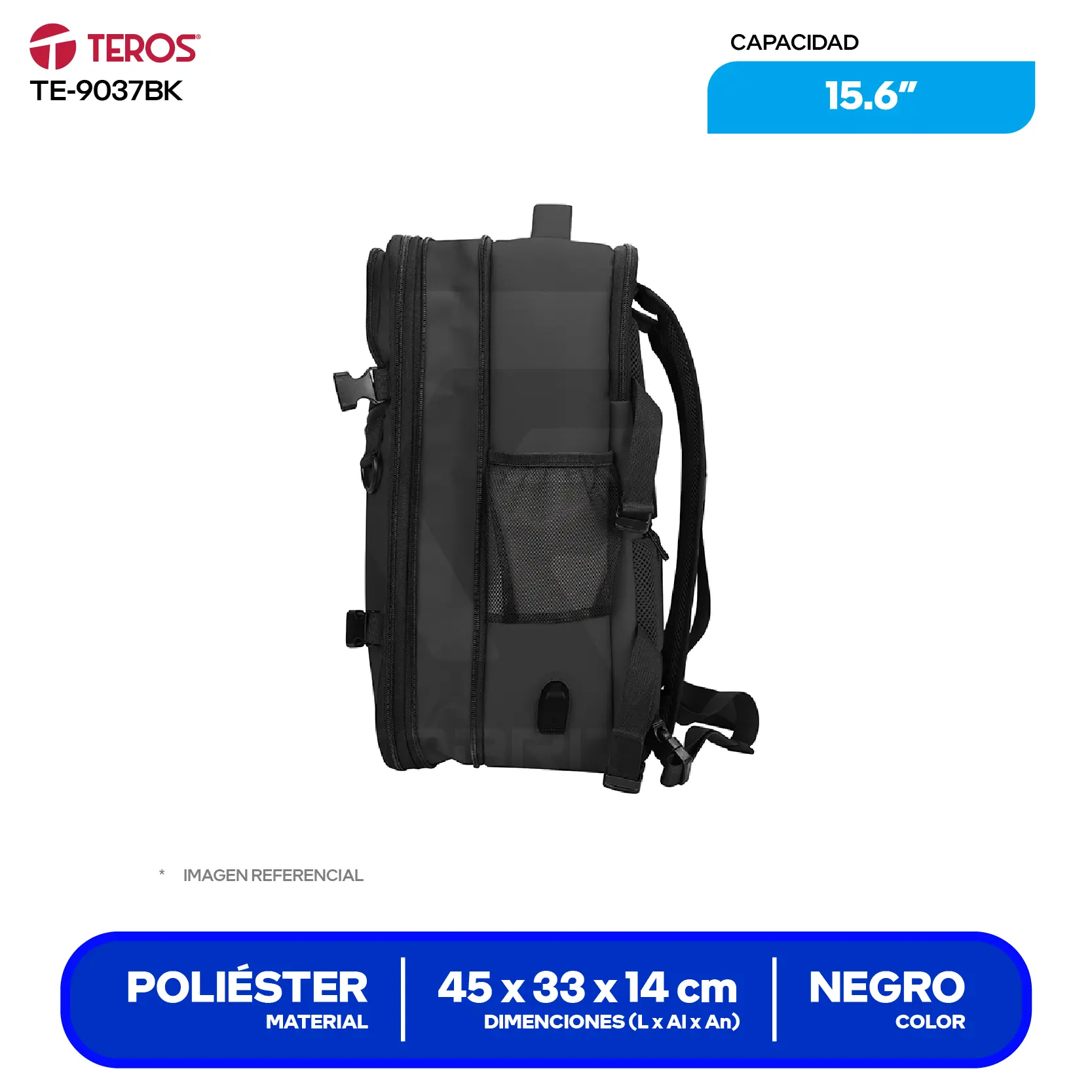 Mochila By Teros (TE-9037BK) Negro, 15.6"