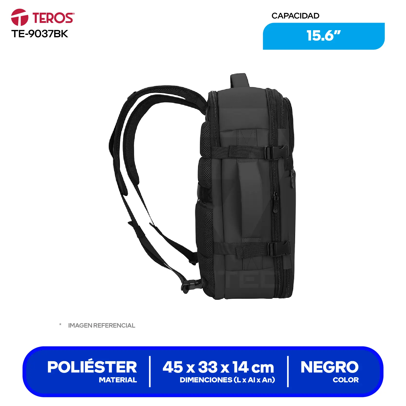 Mochila By Teros (TE-9037BK) Negro, 15.6"