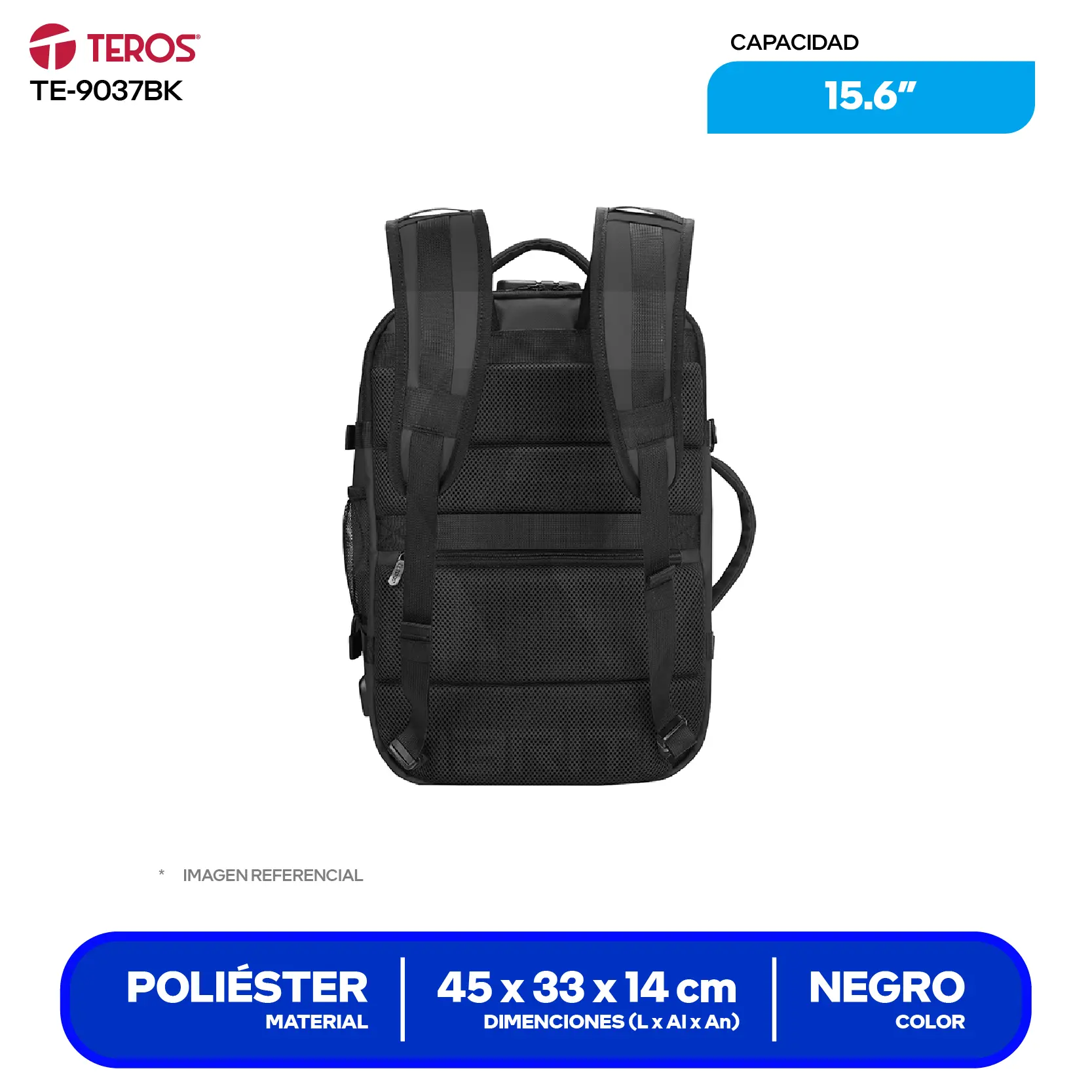 Mochila By Teros (TE-9037BK) Negro, 15.6"