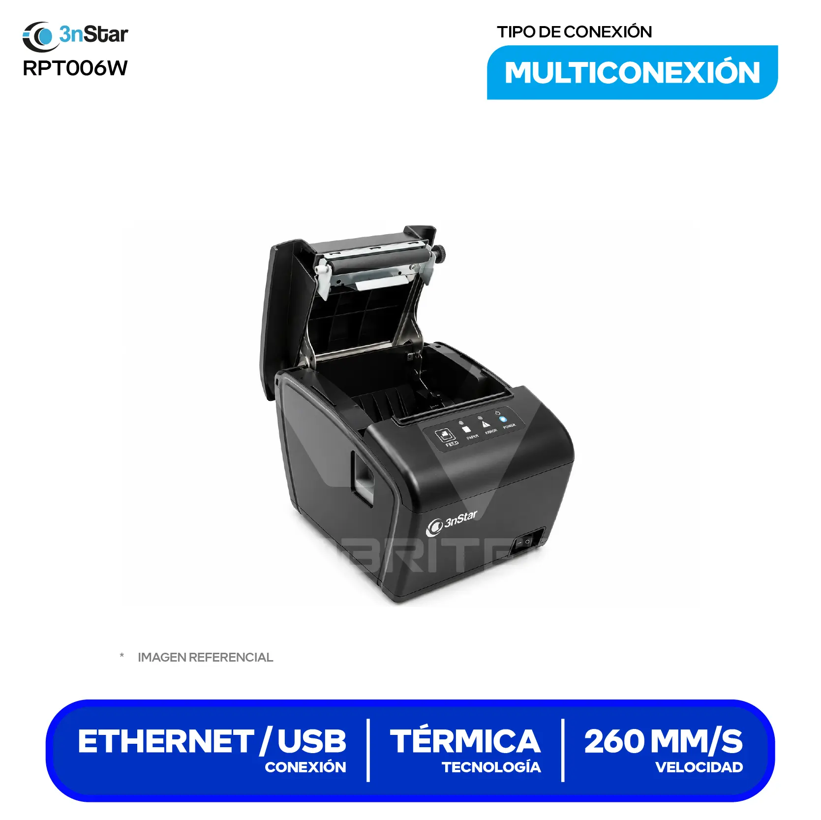 Impresora Térmica de Recibos 3nStar RPT006W (RPT006W) 80 mm, Cortador Automático, USB / Ethernet / Wi-Fi