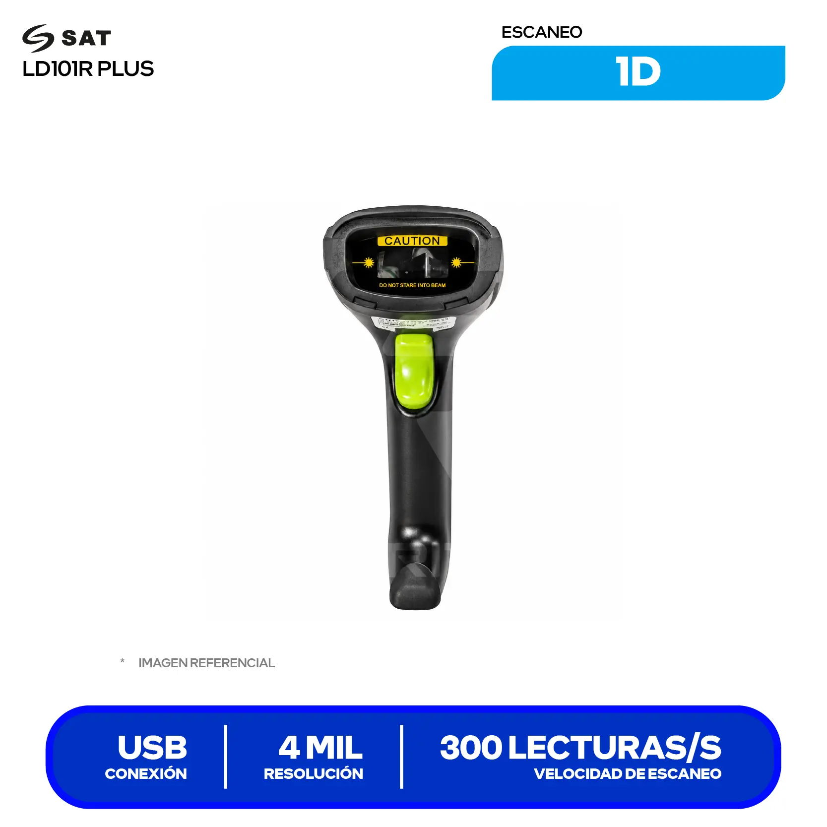 Lector de Código de Barras SAT LD101R Plus (SAT LD101R PLUS) Láser Lineal 1D, USB, Incluye Base