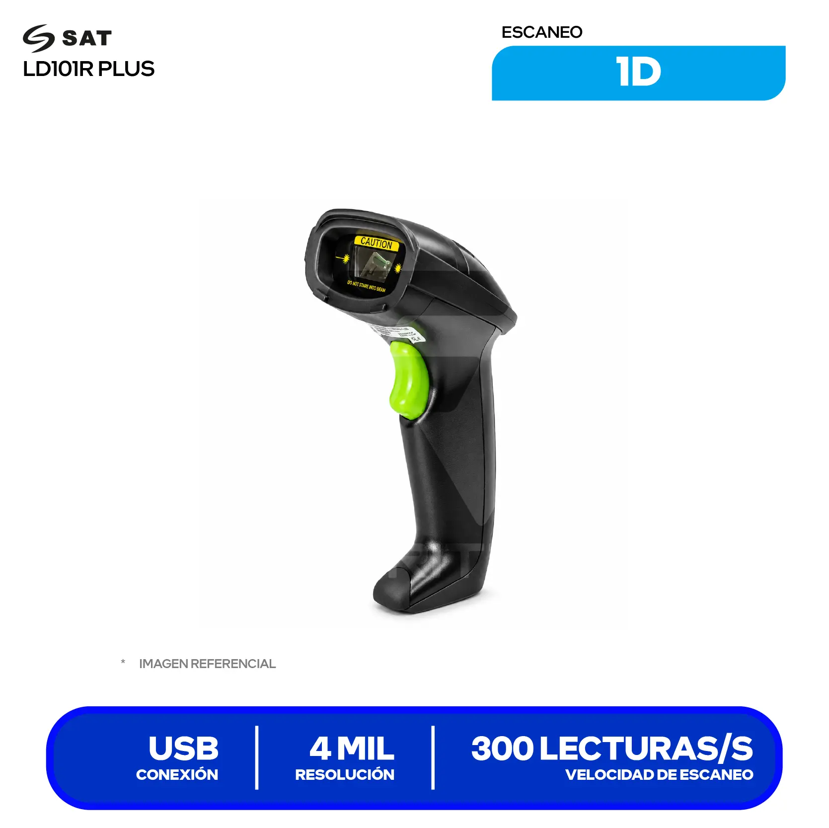 Lector de Código de Barras SAT LD101R Plus (SAT LD101R PLUS) Láser Lineal 1D, USB, Incluye Base