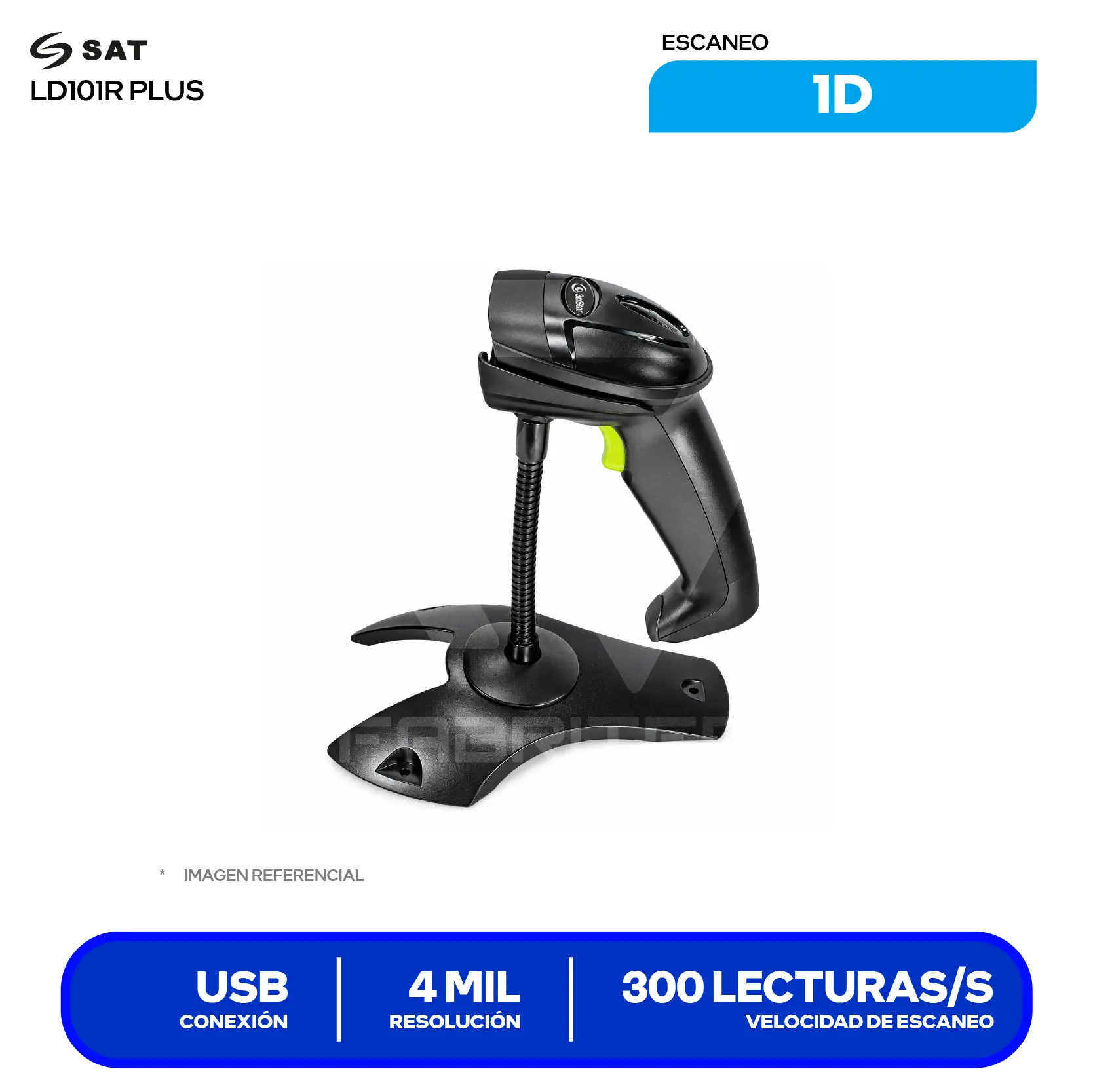 Lector de Código de Barras SAT LD101R Plus (SAT LD101R PLUS) Láser Lineal 1D, USB, Incluye Base