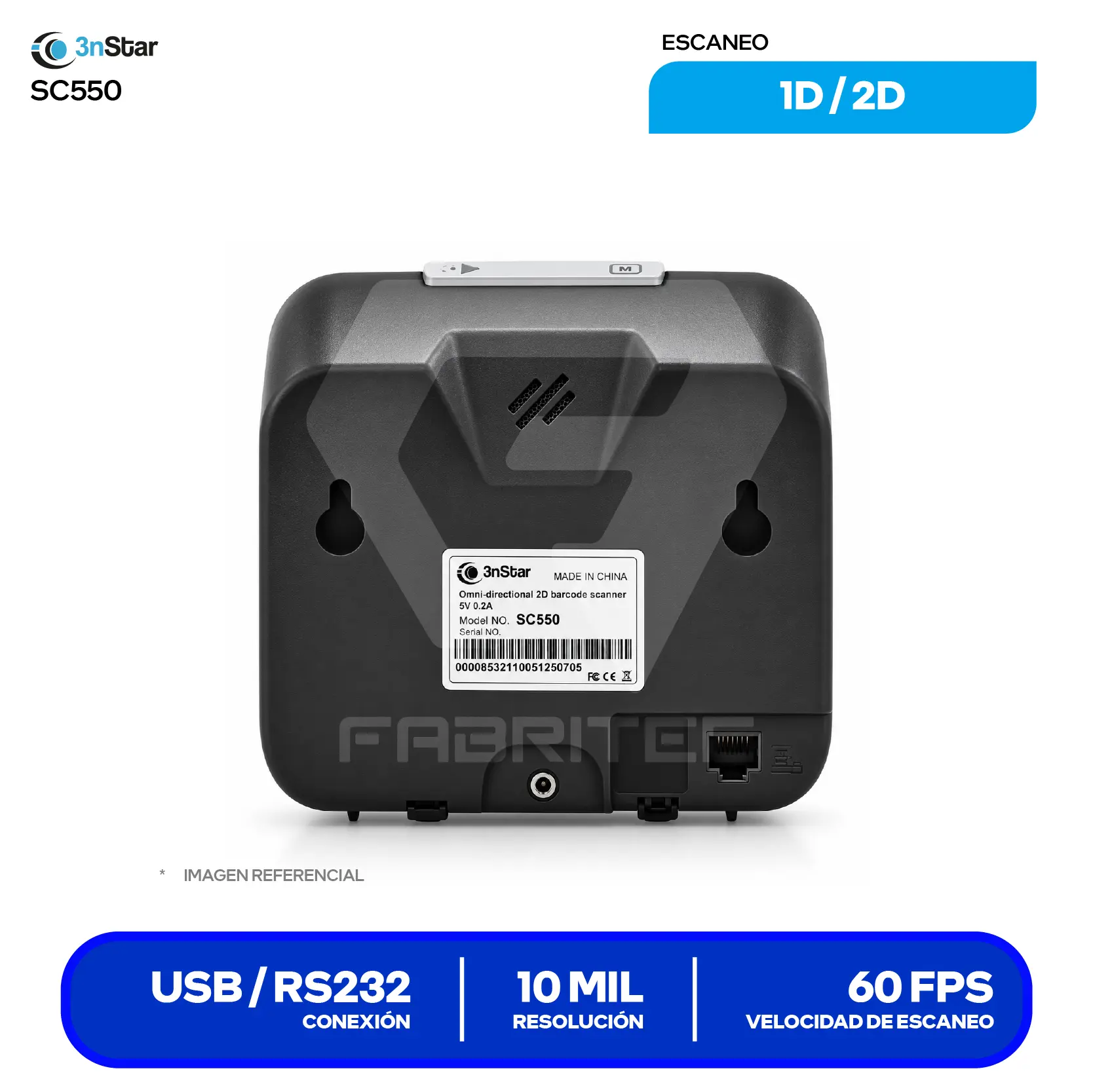 Lector de Código de Barras 3nStar SC550 (SC550) Omnidireccional 1D / 2D, USB