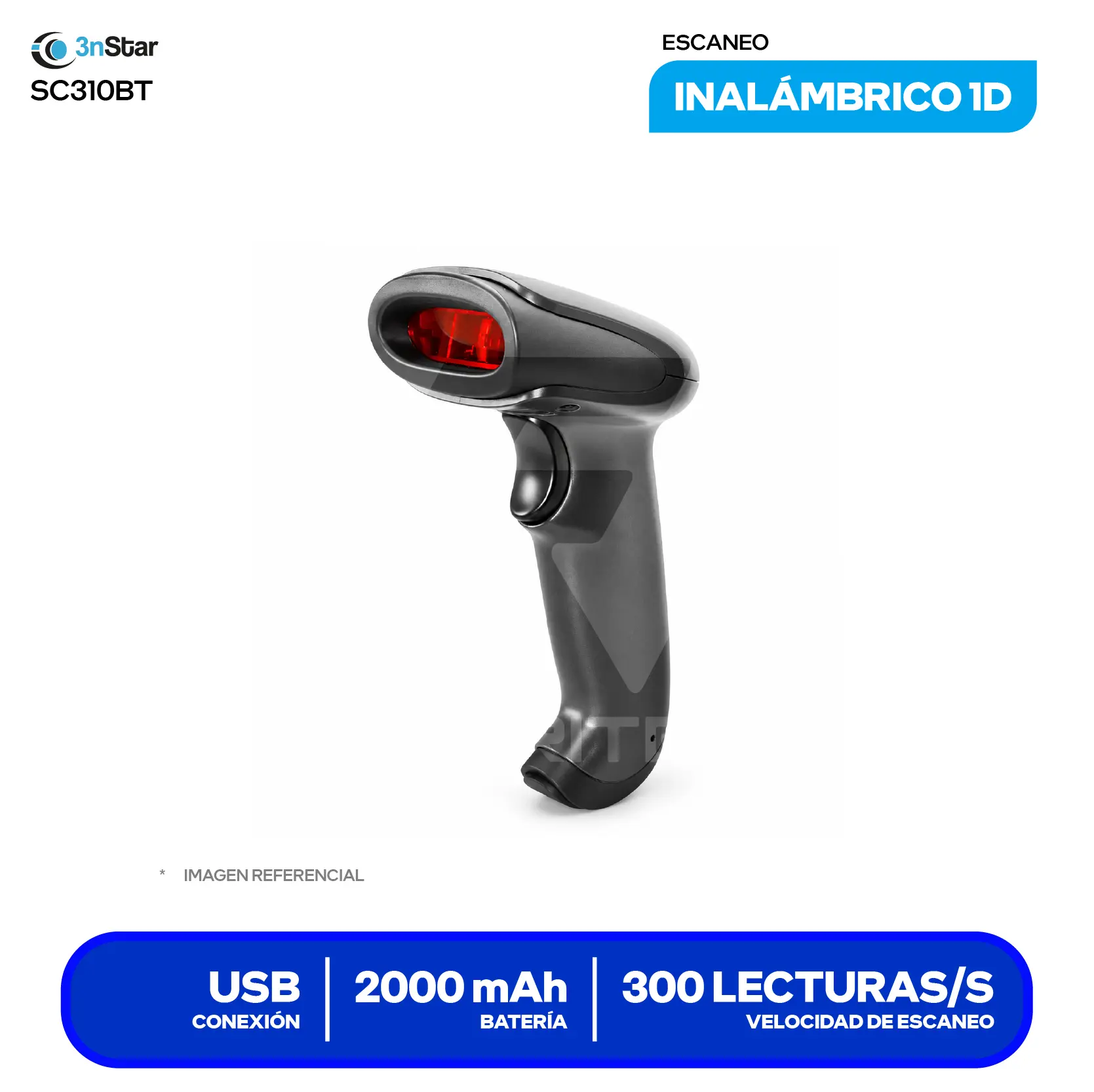 Lector de Código de Barras 3nStar SC310BT (SC310BT) Láser Lineal 1D, Inalámbrico, Incluye Base