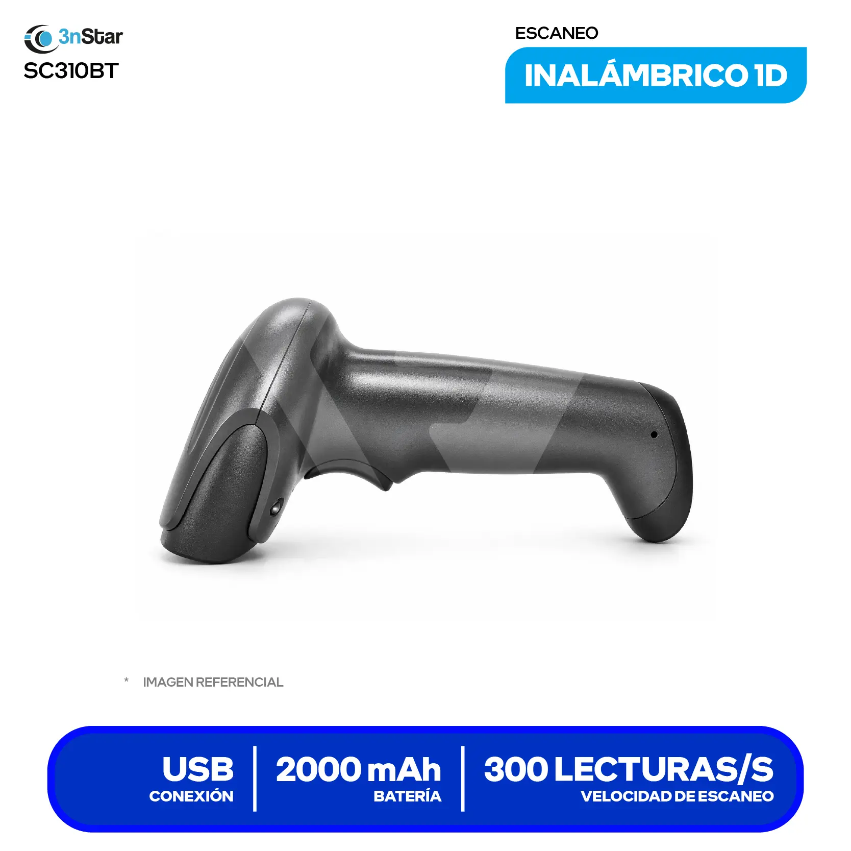 Lector de Código de Barras 3nStar SC310BT (SC310BT) Láser Lineal 1D, Inalámbrico, Incluye Base